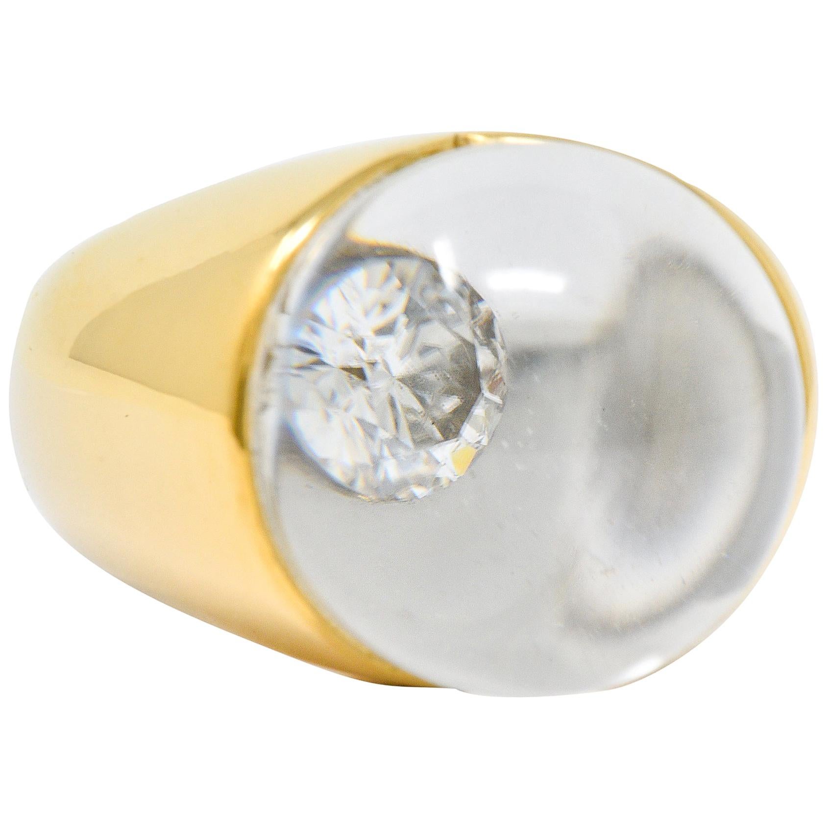 Mauboussin Paris Diamond Rock Crystal 18 Karat Gold Orb Ring