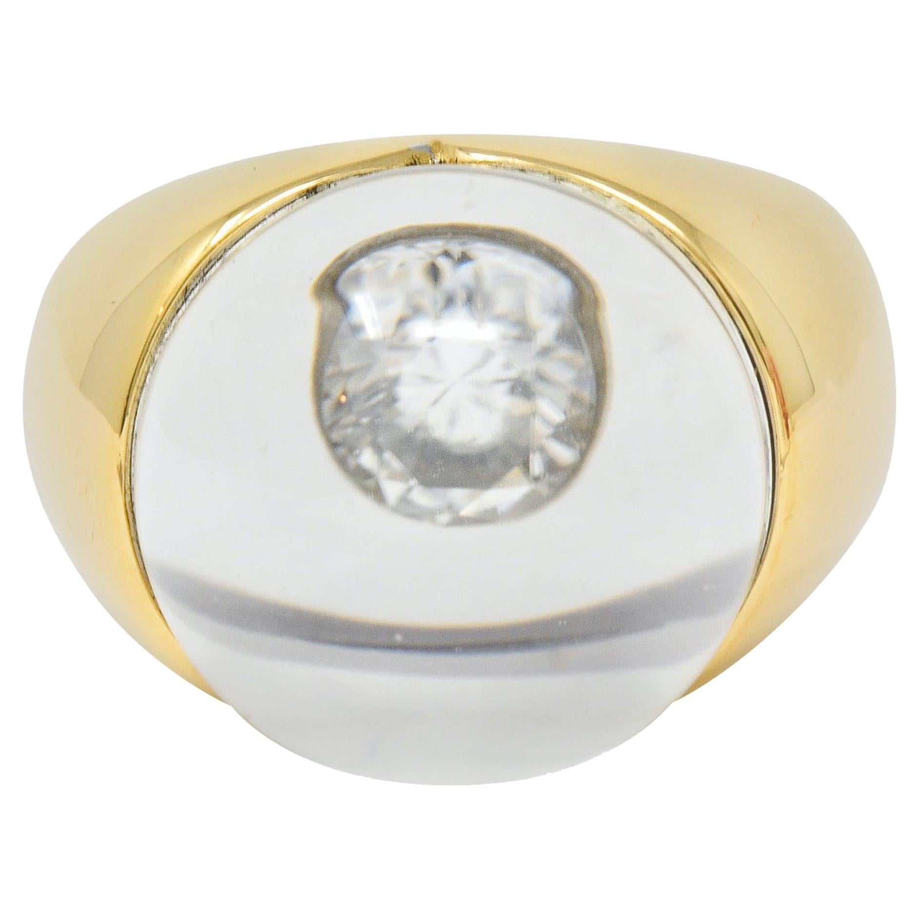 Mauboussin Paris Diamond Rock Crystal 18 Karat Gold Orb Ring