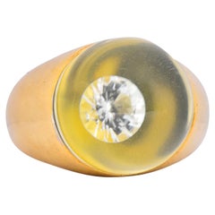 Vintage Mauboussin Paris Diamond Rock Crystal 18 Karat Gold Ring