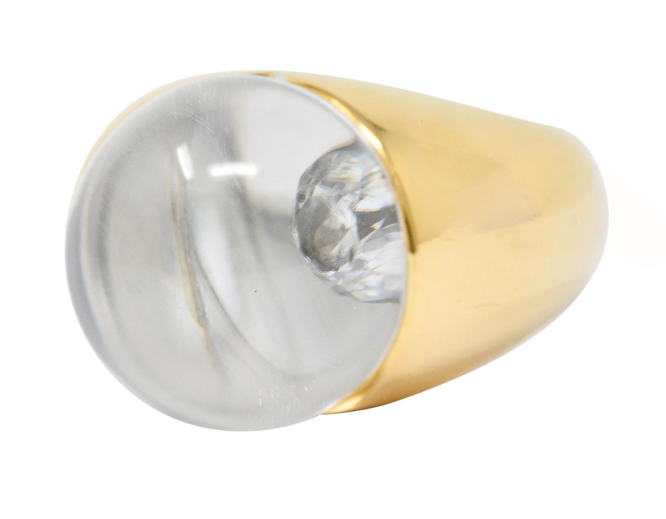 Modernist Mauboussin Paris Diamond Rock Crystal 18 Karat Yellow Gold Orb Ring