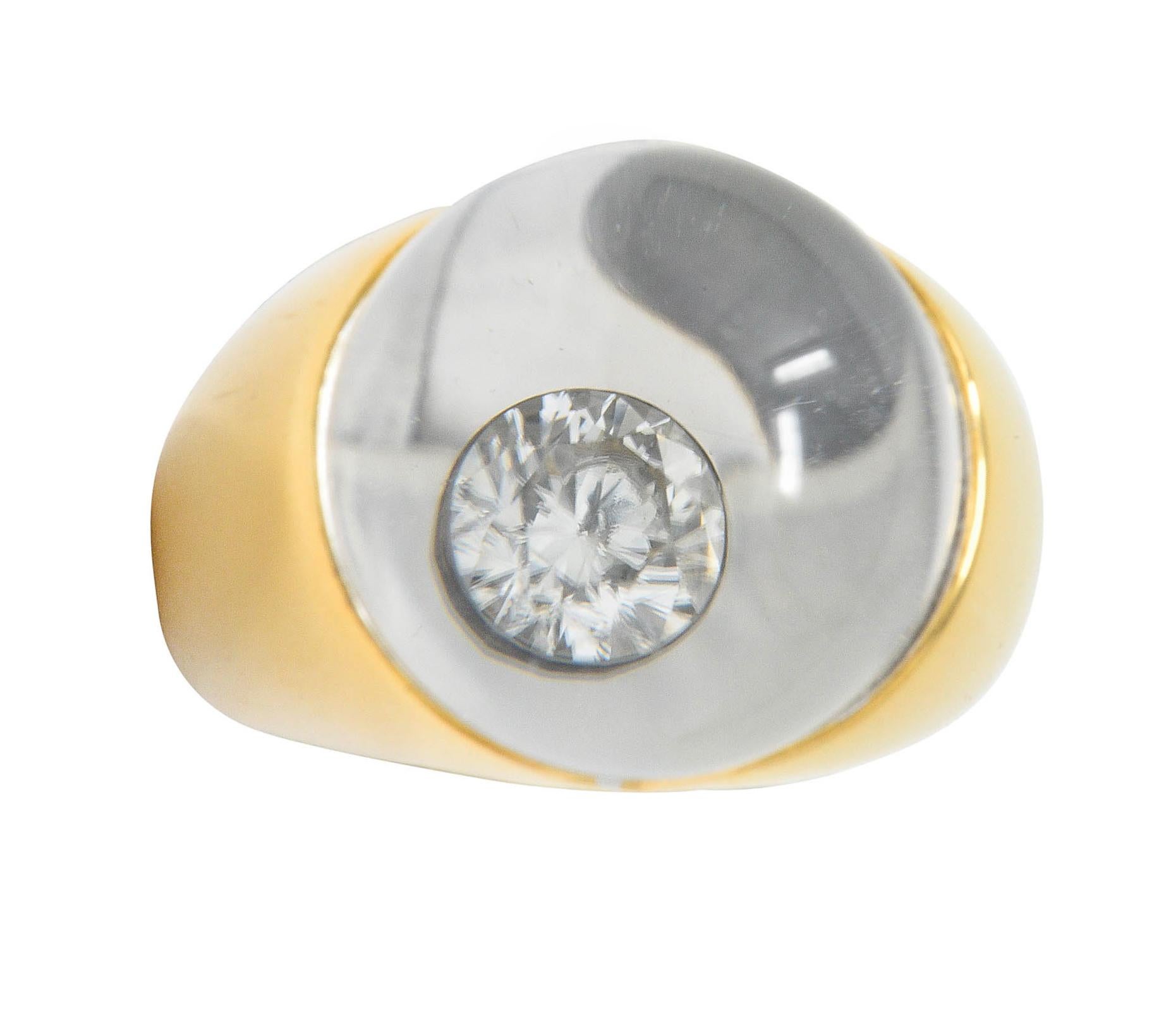 Round Cut Mauboussin Paris Diamond Rock Crystal 18 Karat Yellow Gold Orb Ring