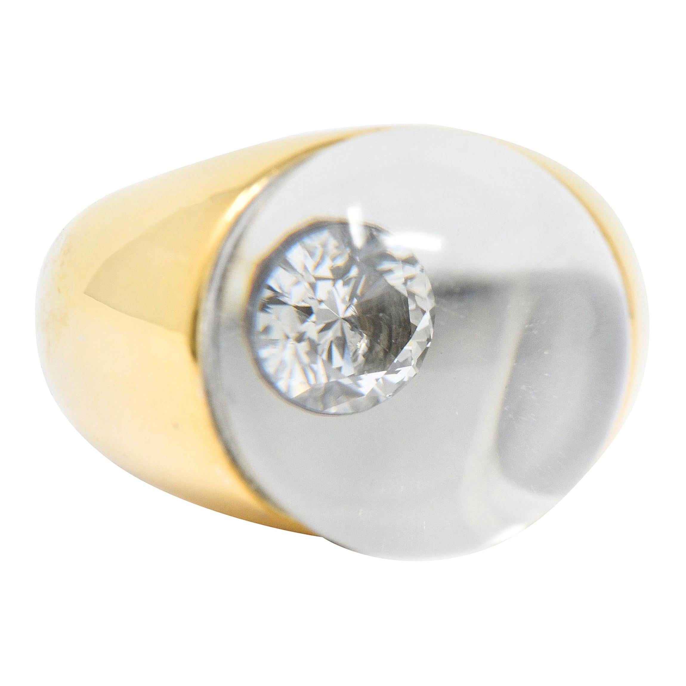Mauboussin Paris Diamond Rock Crystal 18 Karat Yellow Gold Orb Ring