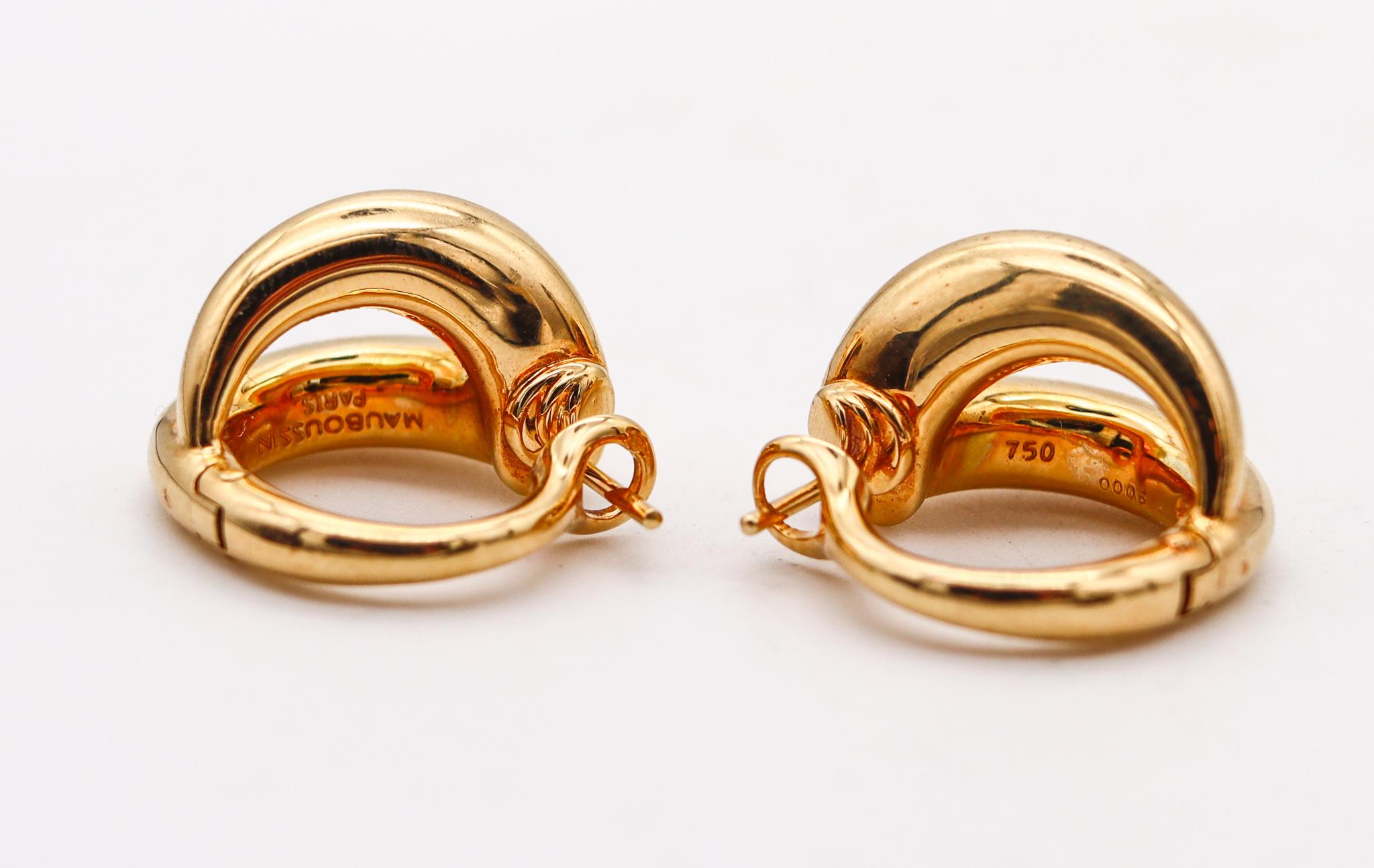 Mauboussin Paris Double Clips On Earrings In Solid 18Kt Yellow Gold In Excellent Condition For Sale In Miami, FL