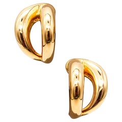 Retro Mauboussin Paris Double Clips On Earrings In Solid 18Kt Yellow Gold
