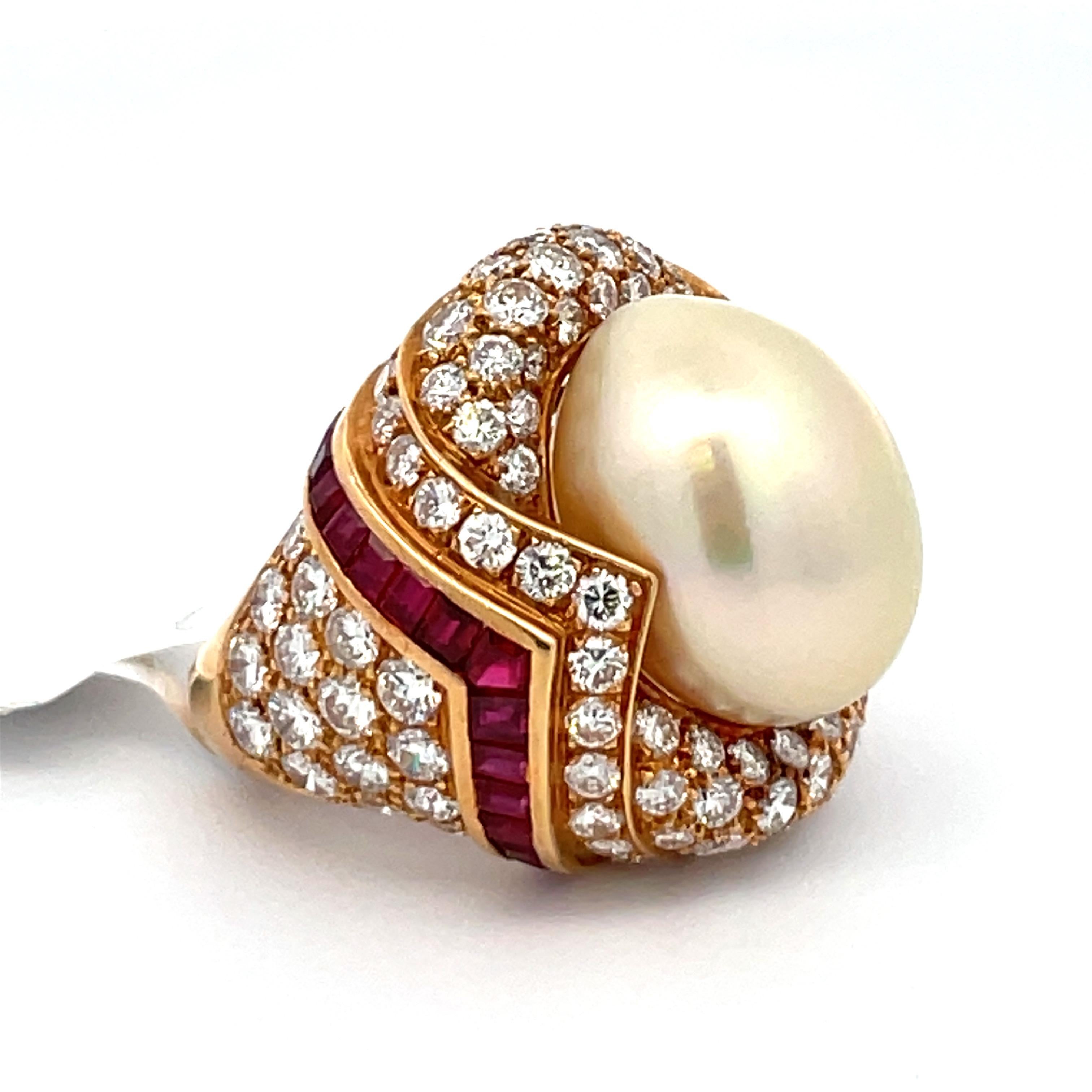 Mauboussin Paris GIA Certified South Sea Pearl Diamond Ruby Dome Cocktail Ring  1