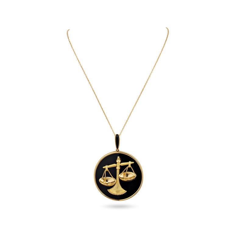Mauboussin Paris Libra Zodiac Gold Onyx Vintage Pendant Necklace at 1stDibs