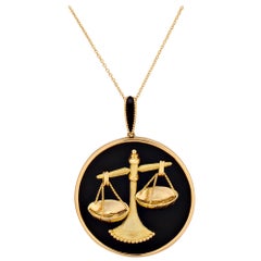 Mauboussin Paris Libra Zodiac Gold Onyx Vintage Pendant Necklace