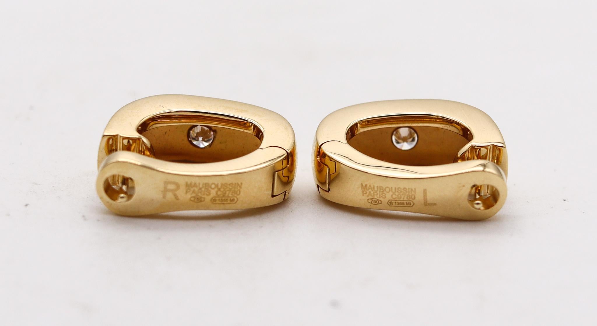 Modern Mauboussin Paris Pair Of Huggie Earrings In Solid 18Kt Yellow Gold With Diamonds For Sale