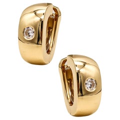 Retro Mauboussin Paris Pair Of Huggie Earrings In Solid 18Kt Yellow Gold With Diamonds