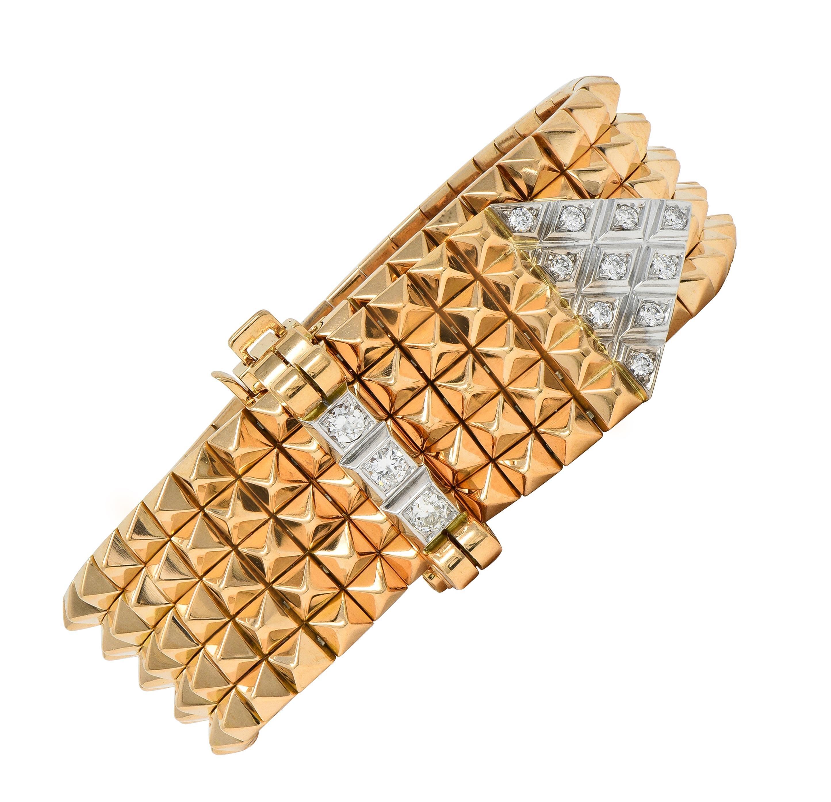 Mauboussin Paris Retro Bracelet maille vintage diamant platine or 18K en vente 5