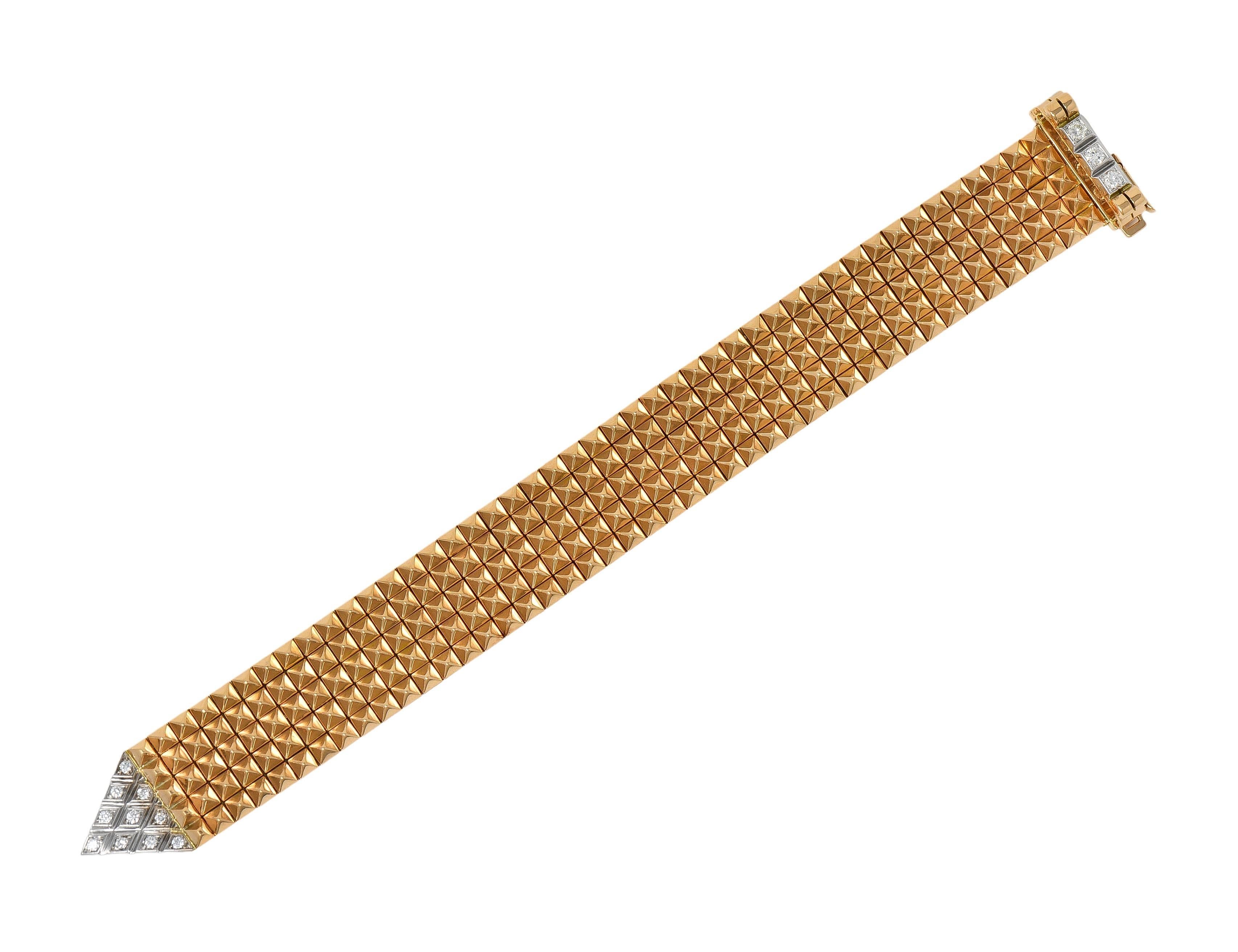 Rétro Mauboussin Paris Retro Bracelet maille vintage diamant platine or 18K en vente