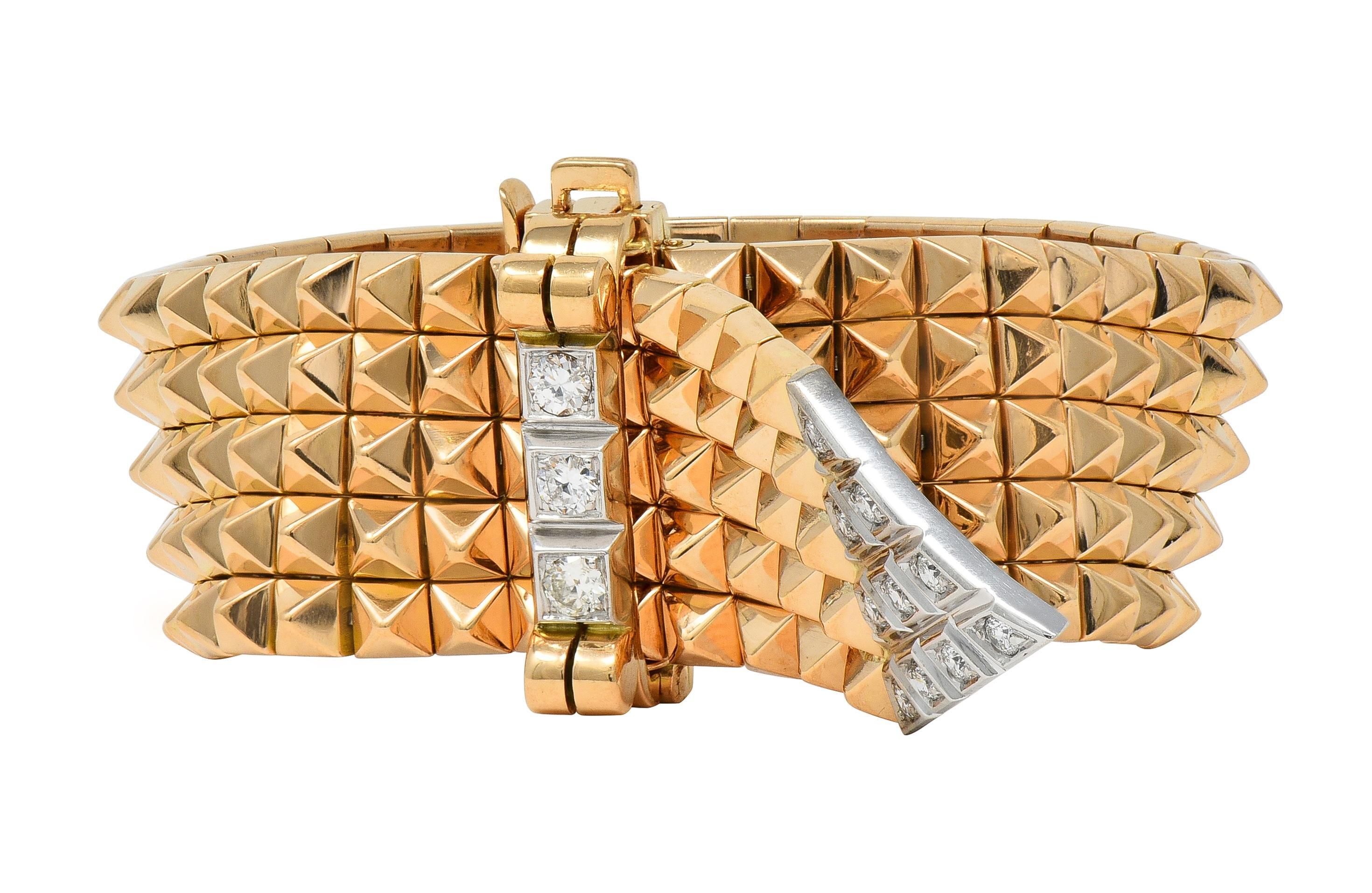 Taille vieille Europe Mauboussin Paris Retro Bracelet maille vintage diamant platine or 18K en vente