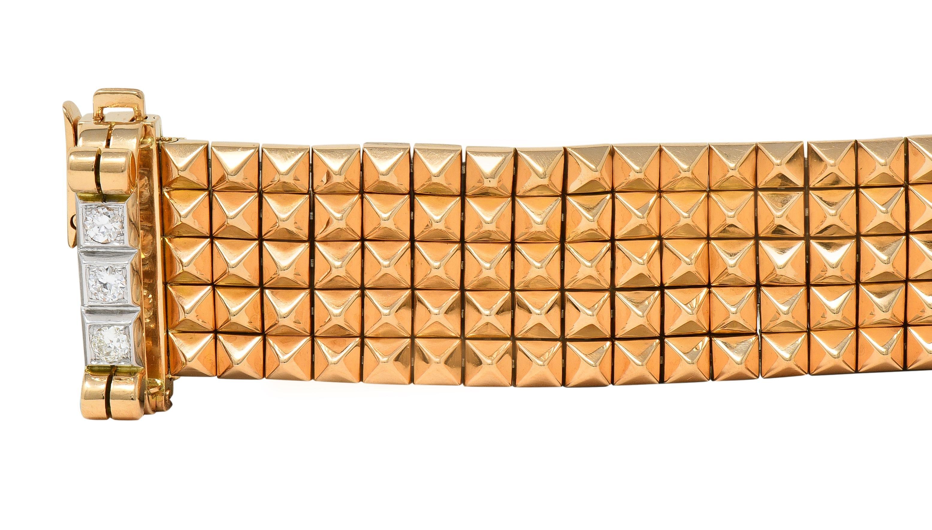 Mauboussin Paris Retro Bracelet maille vintage diamant platine or 18K Excellent état - En vente à Philadelphia, PA
