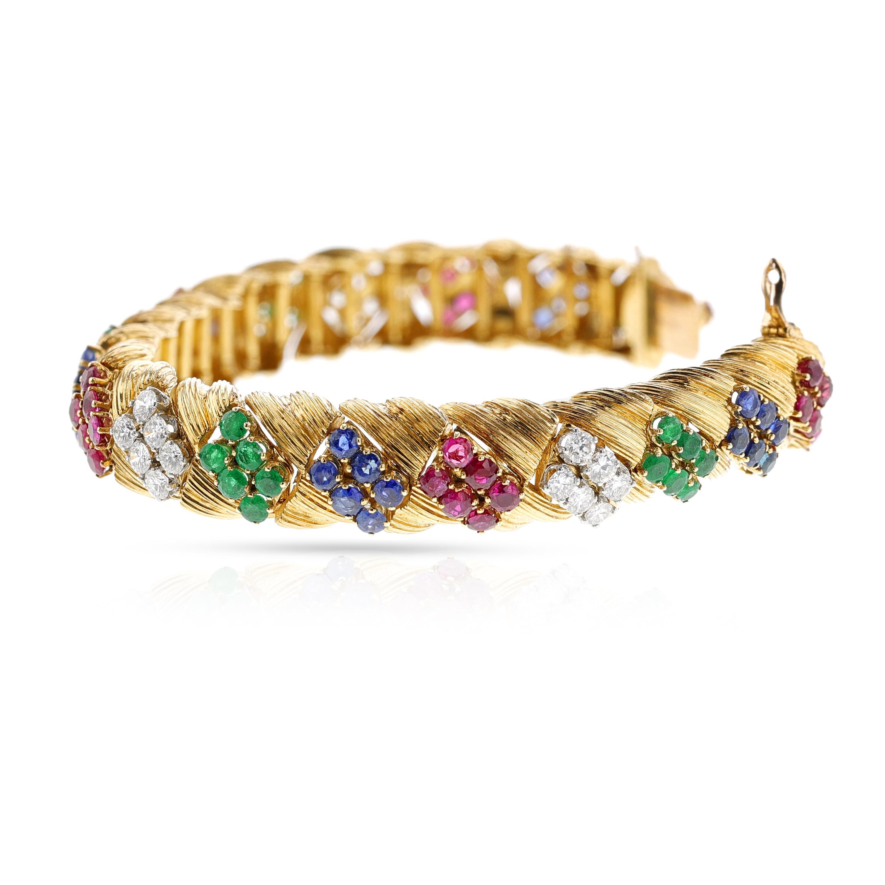 Round Cut Mauboussin Paris Ruby, Emerald, Sapphire and Diamond Bracelet For Sale