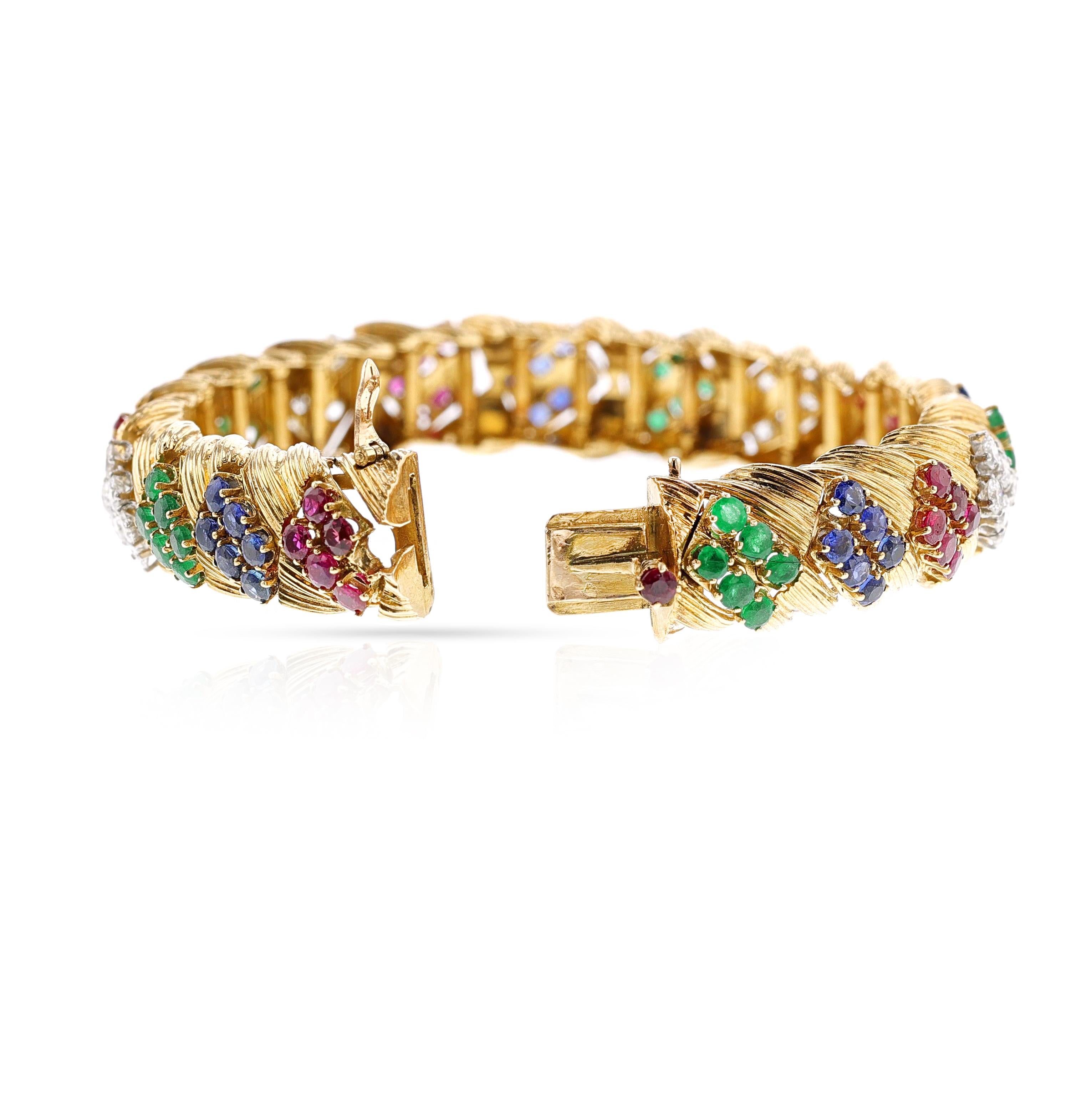 Mauboussin Paris Ruby, Emerald, Sapphire and Diamond Bracelet In Excellent Condition For Sale In New York, NY