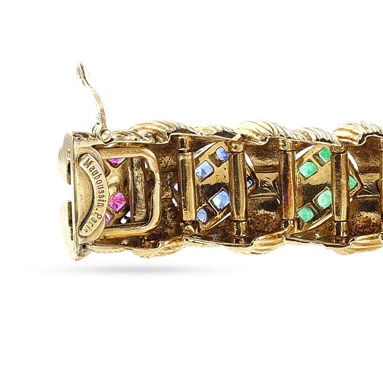 Women's or Men's Mauboussin Paris Ruby, Emerald, Sapphire and Diamond Bracelet For Sale