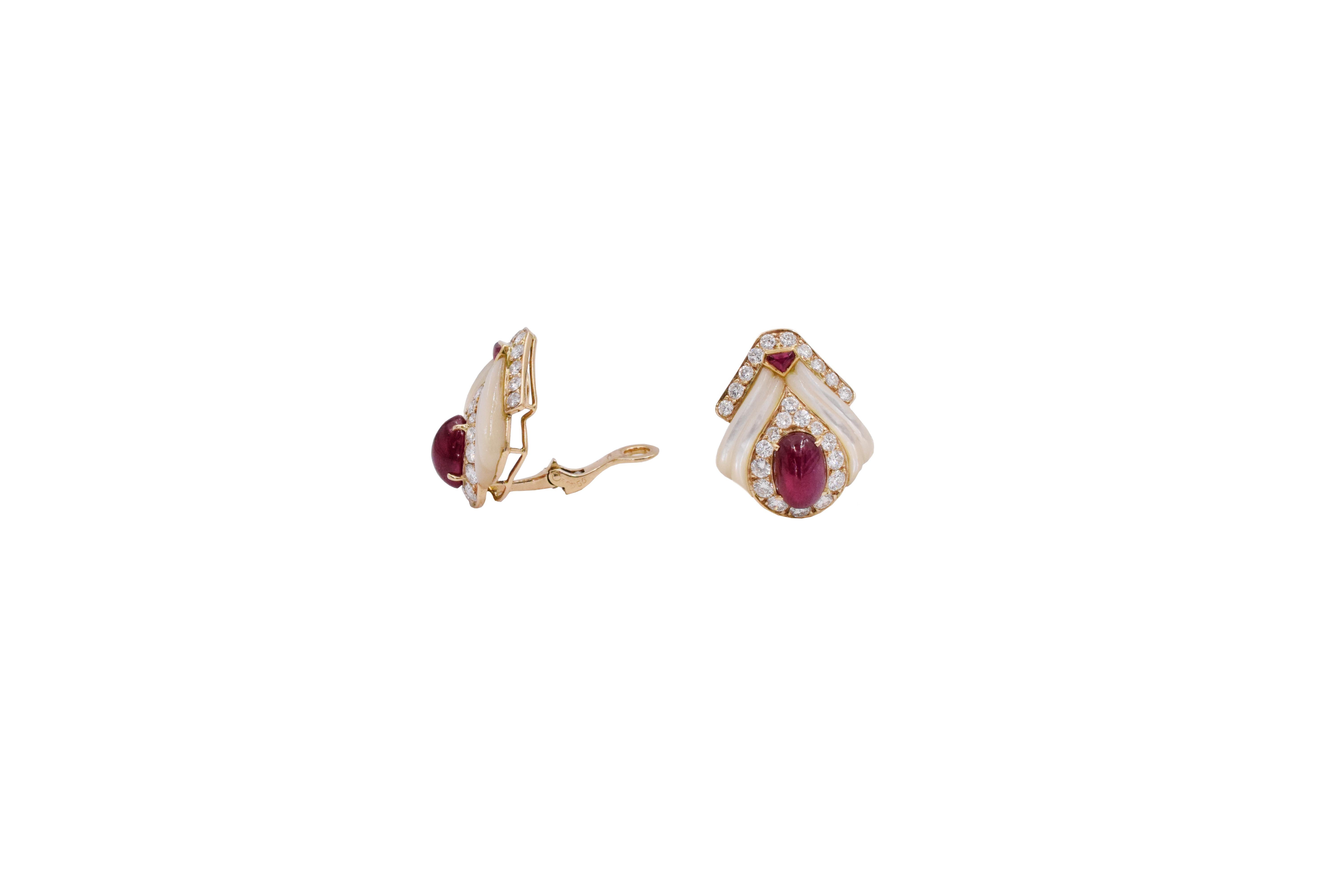 Mauboussin Paris Ruby, Mother of Pearl and Diamond Ear Clips 4