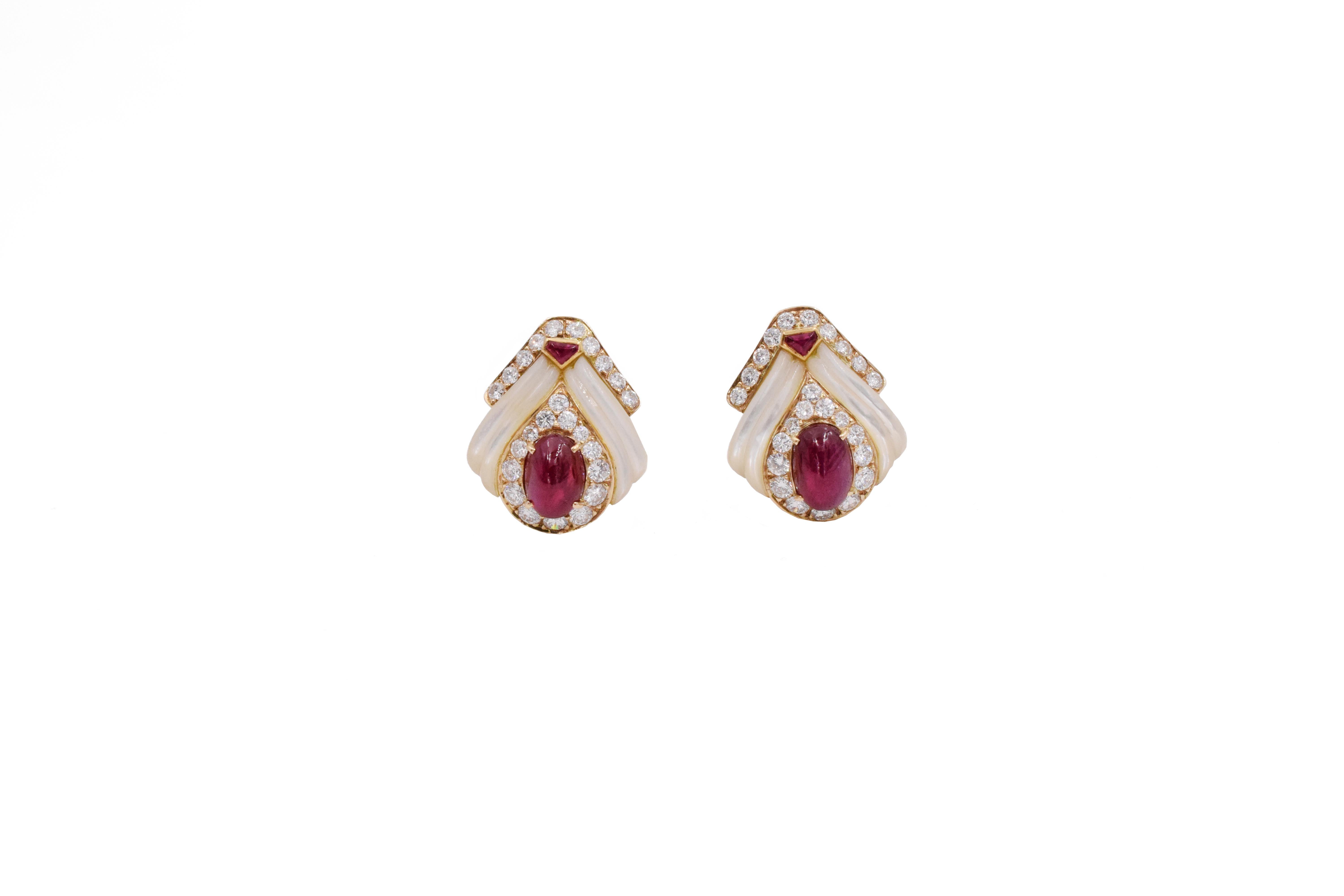 Mauboussin Paris Ruby, Mother of Pearl and Diamond Ear Clips 5