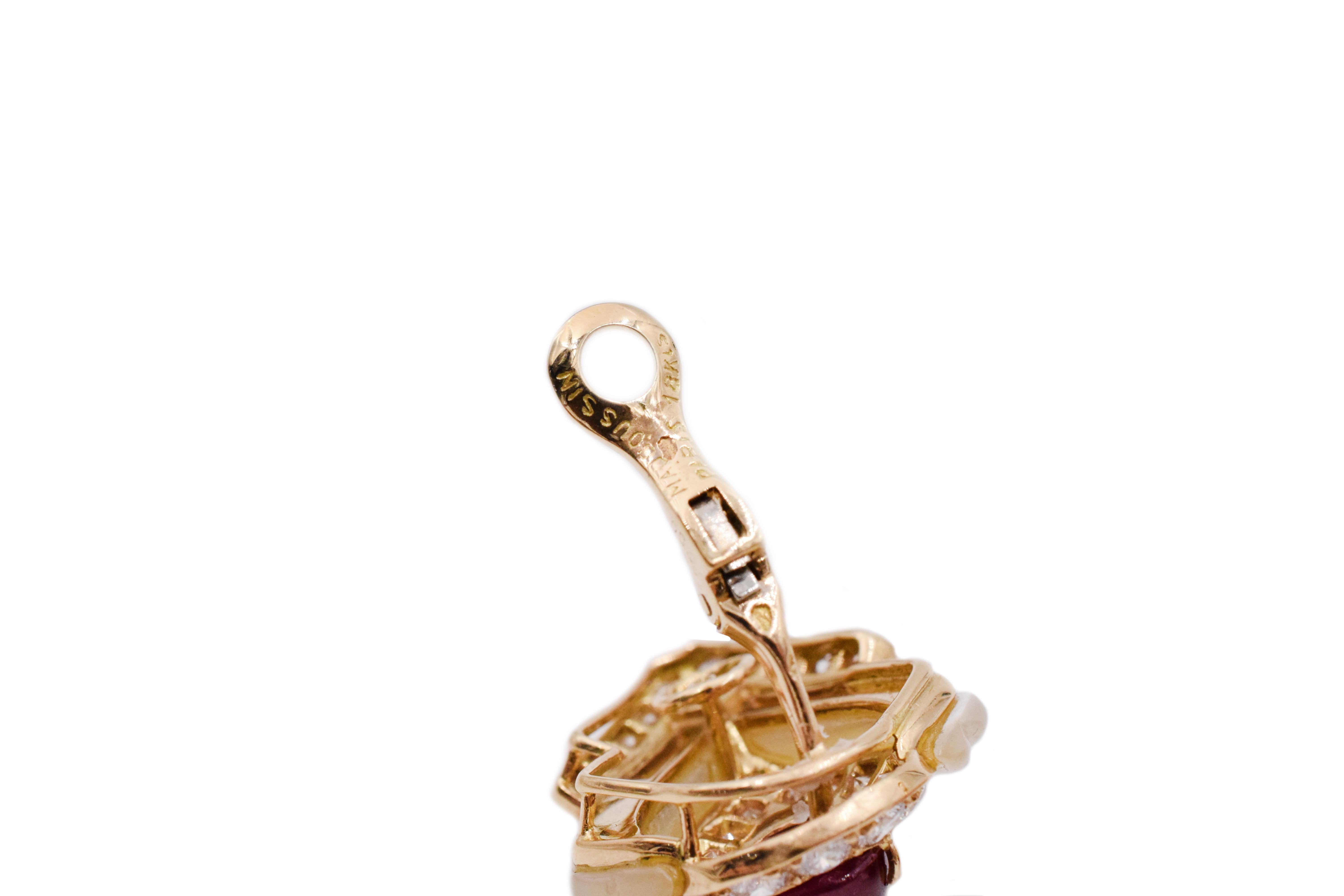 Mauboussin Paris Ruby, Mother of Pearl and Diamond Ear Clips 1