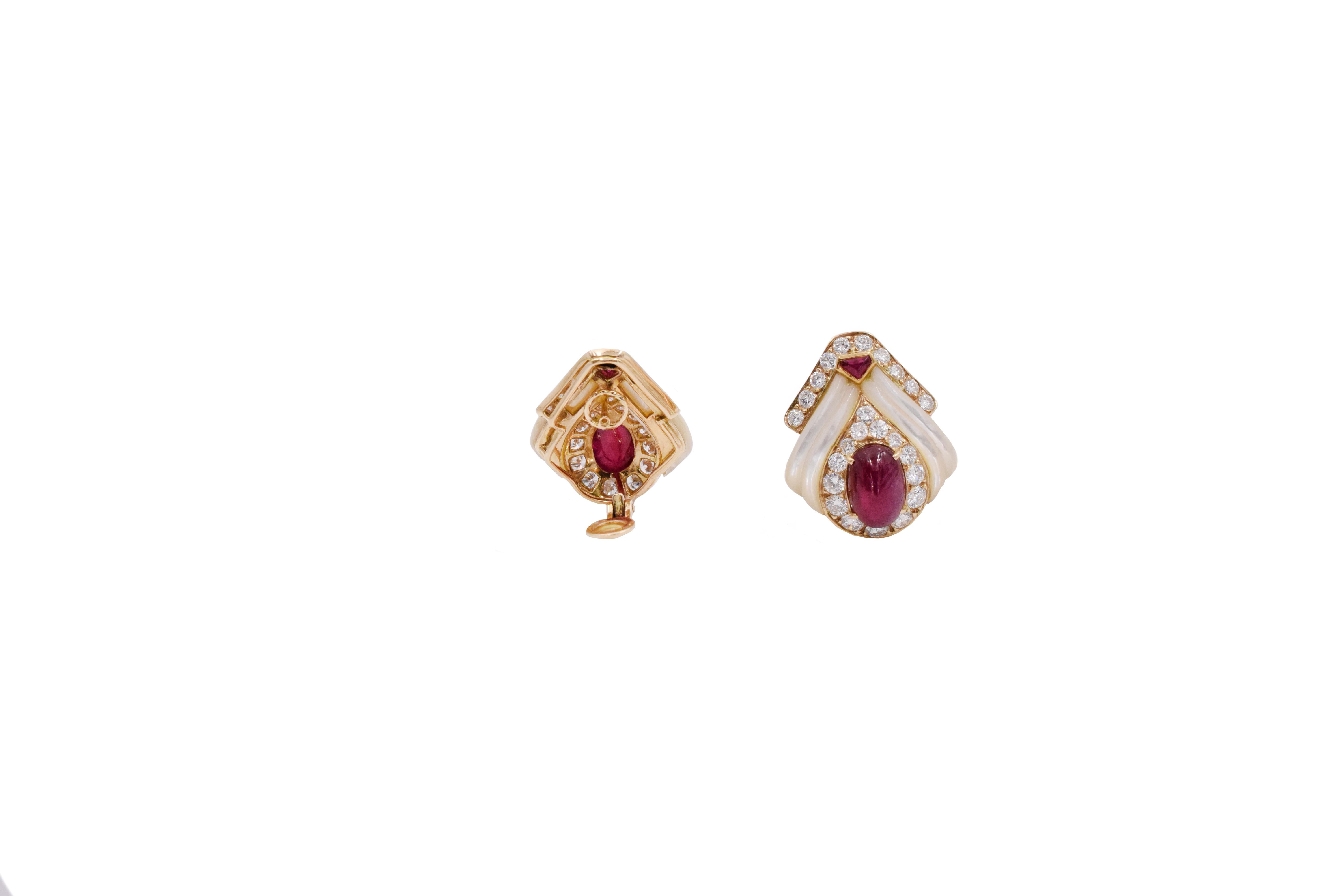Mauboussin Paris Ruby, Mother of Pearl and Diamond Ear Clips 2