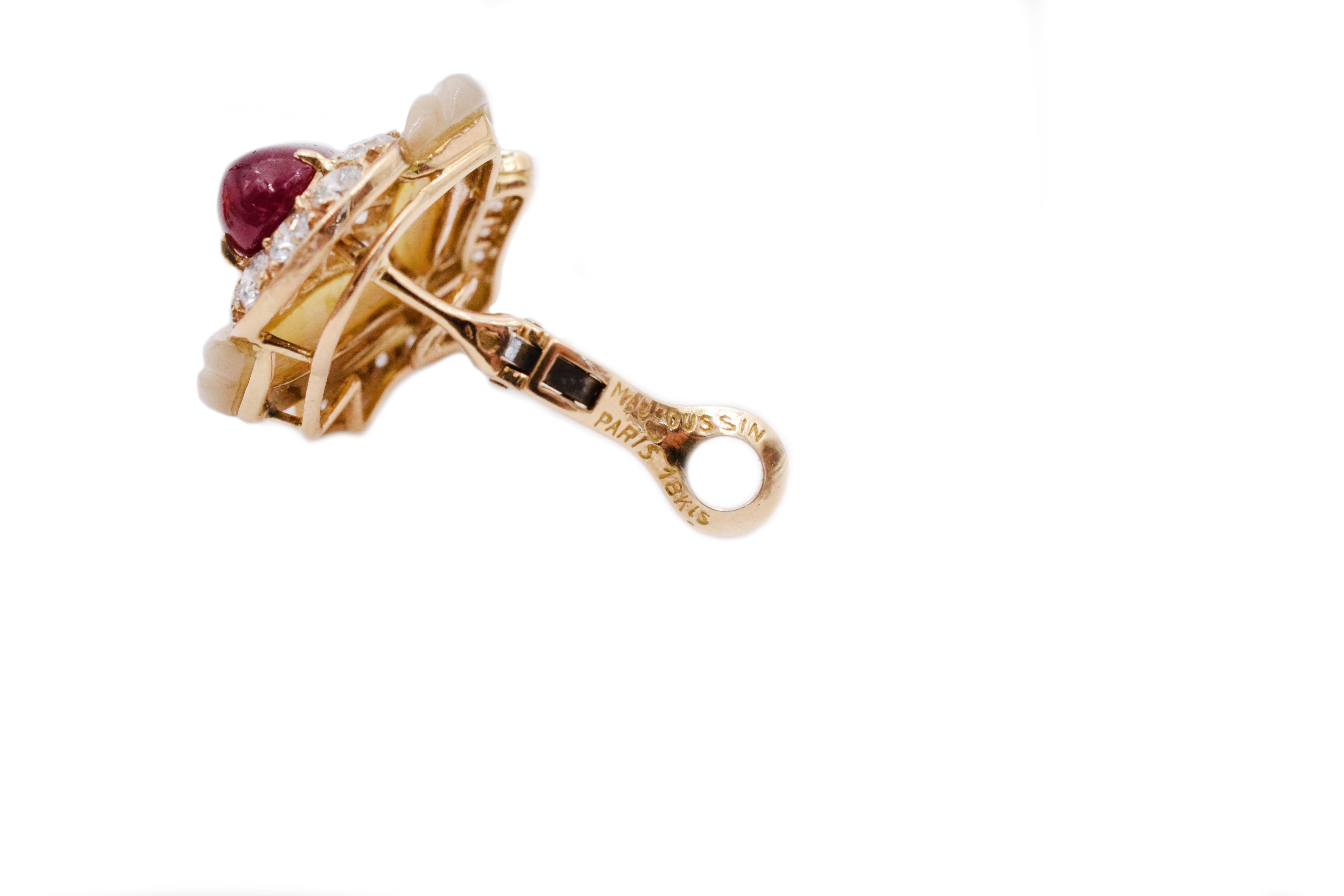 Mauboussin Paris Ruby, Mother of Pearl and Diamond Ear Clips 3