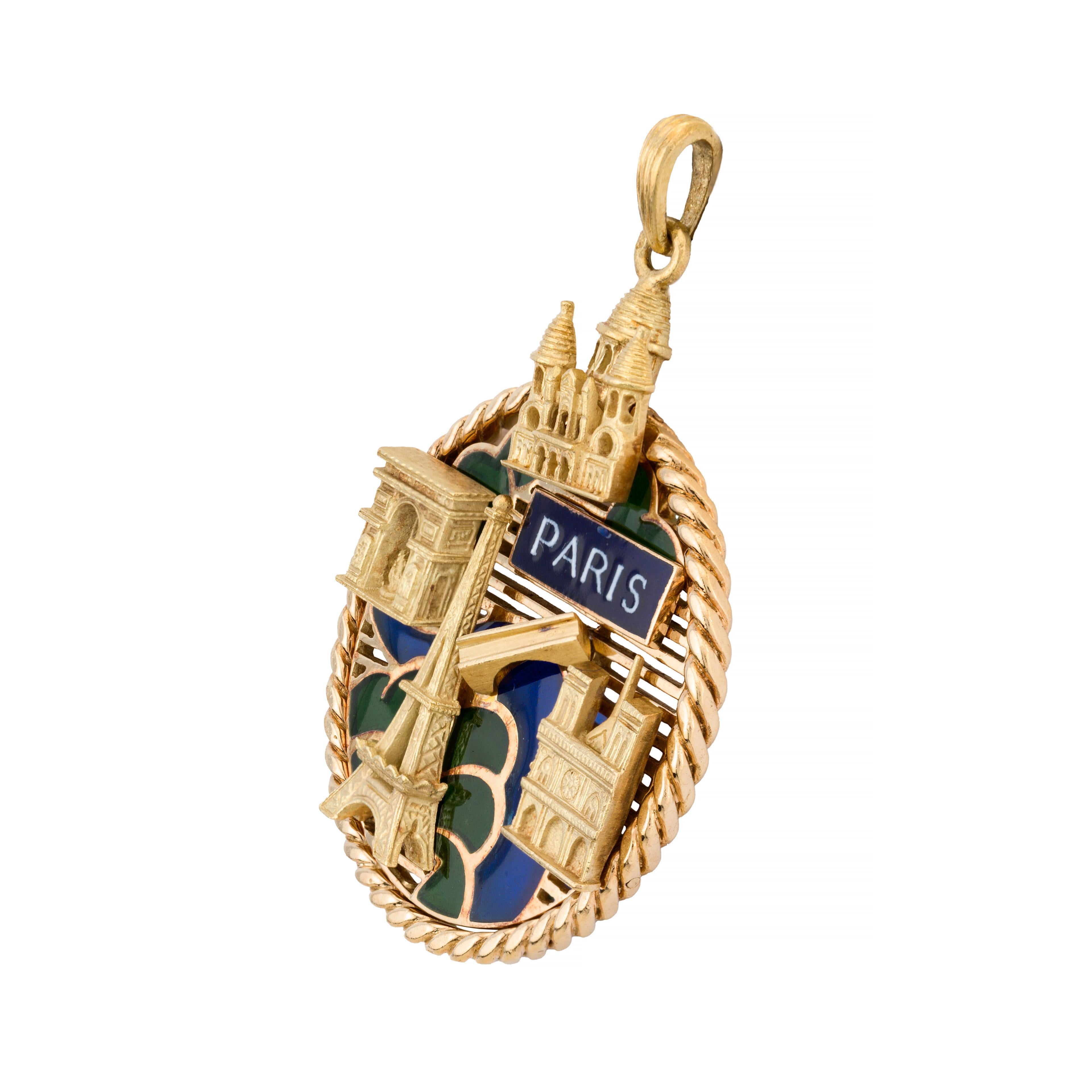 Mauboussin Paris Scenic Plique A Jour Emaille-Anhänger aus 18 Karat Gold im Zustand „Hervorragend“ in Boston, MA