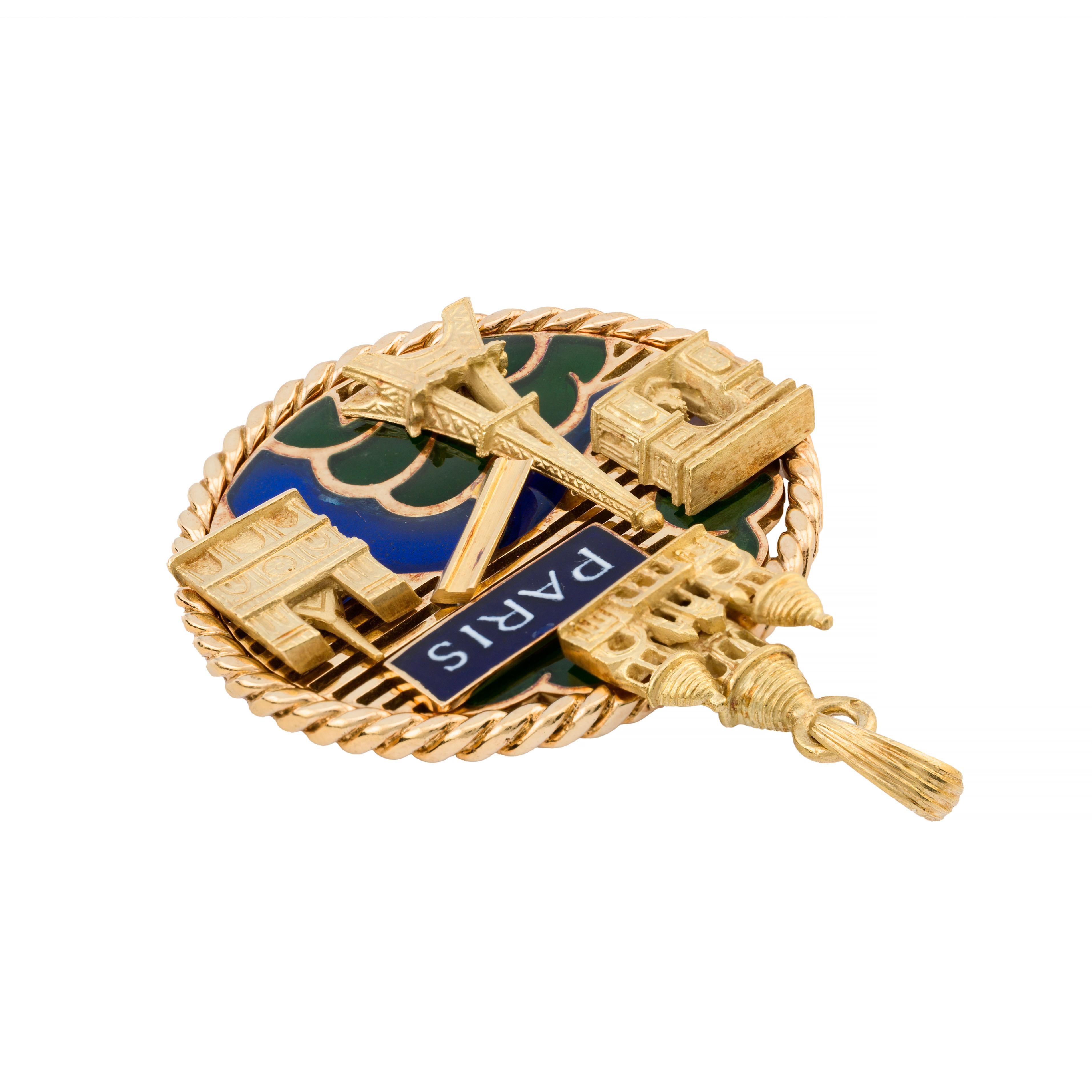 Mauboussin Paris Scenic Plique A Jour Emaille-Anhänger aus 18 Karat Gold für Damen oder Herren