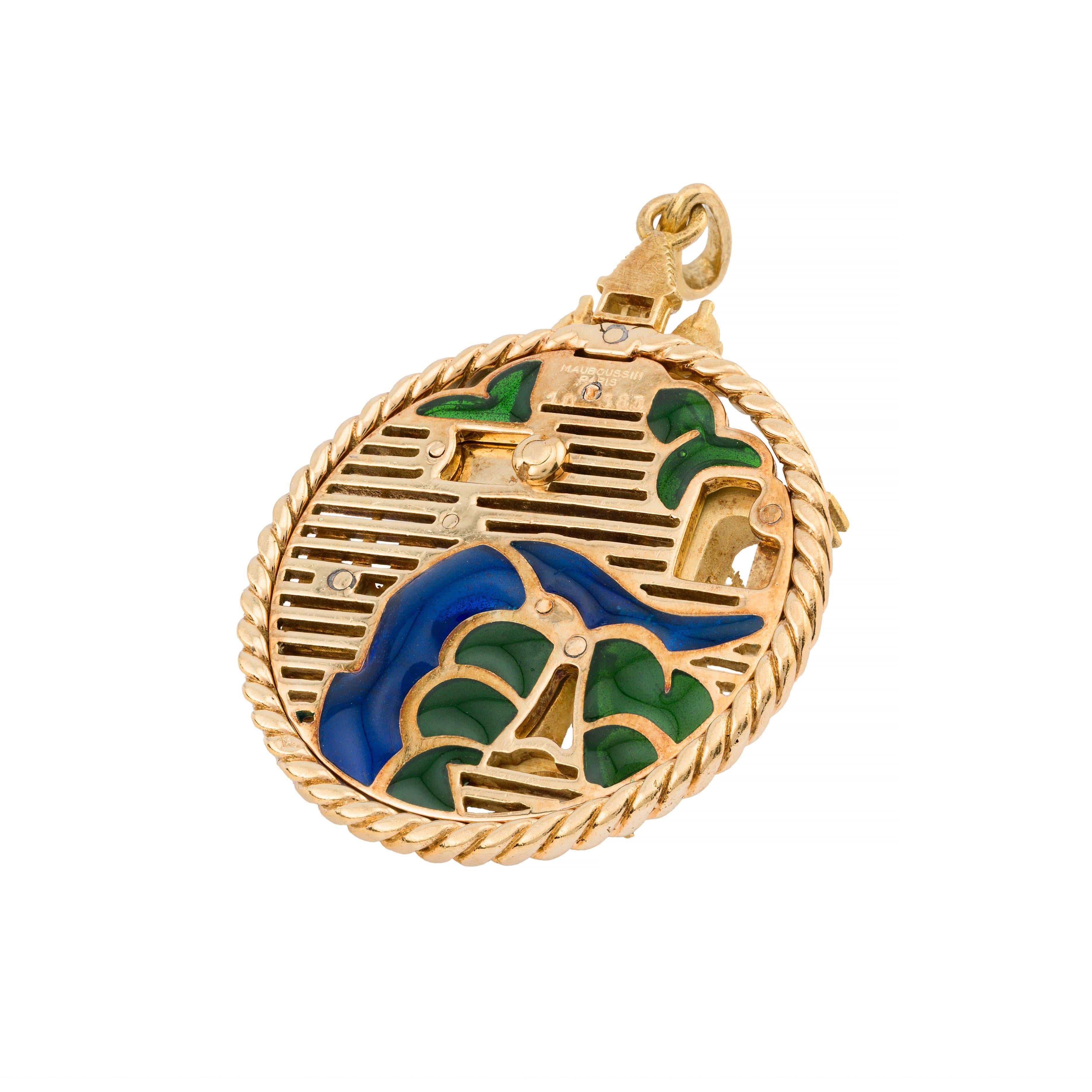 Mauboussin Paris Scenic Plique A Jour Emaille-Anhänger aus 18 Karat Gold 1