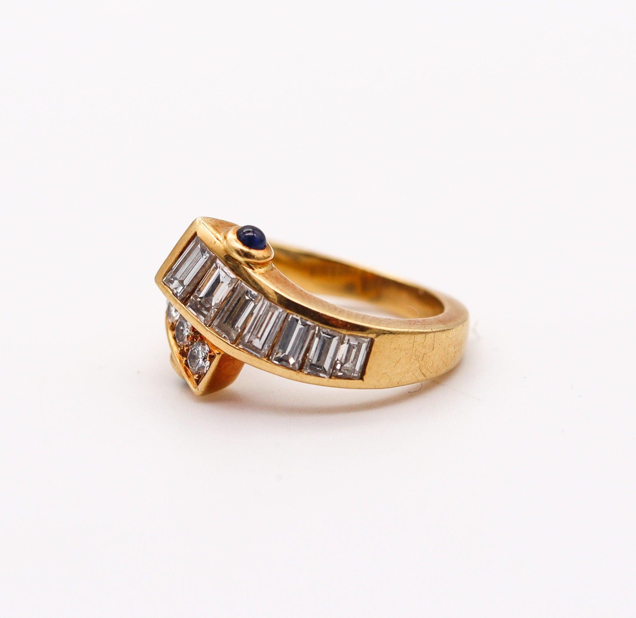 Modernist MAUBOUSSIN Paris Sculpted Cocktail Ring In 18Kt Gold With 1.42 Ctw Diamonds For Sale