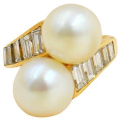 Retro Mauboussin Paris toi & moi Pearls and Baguettes Diamond Cocktail Ring