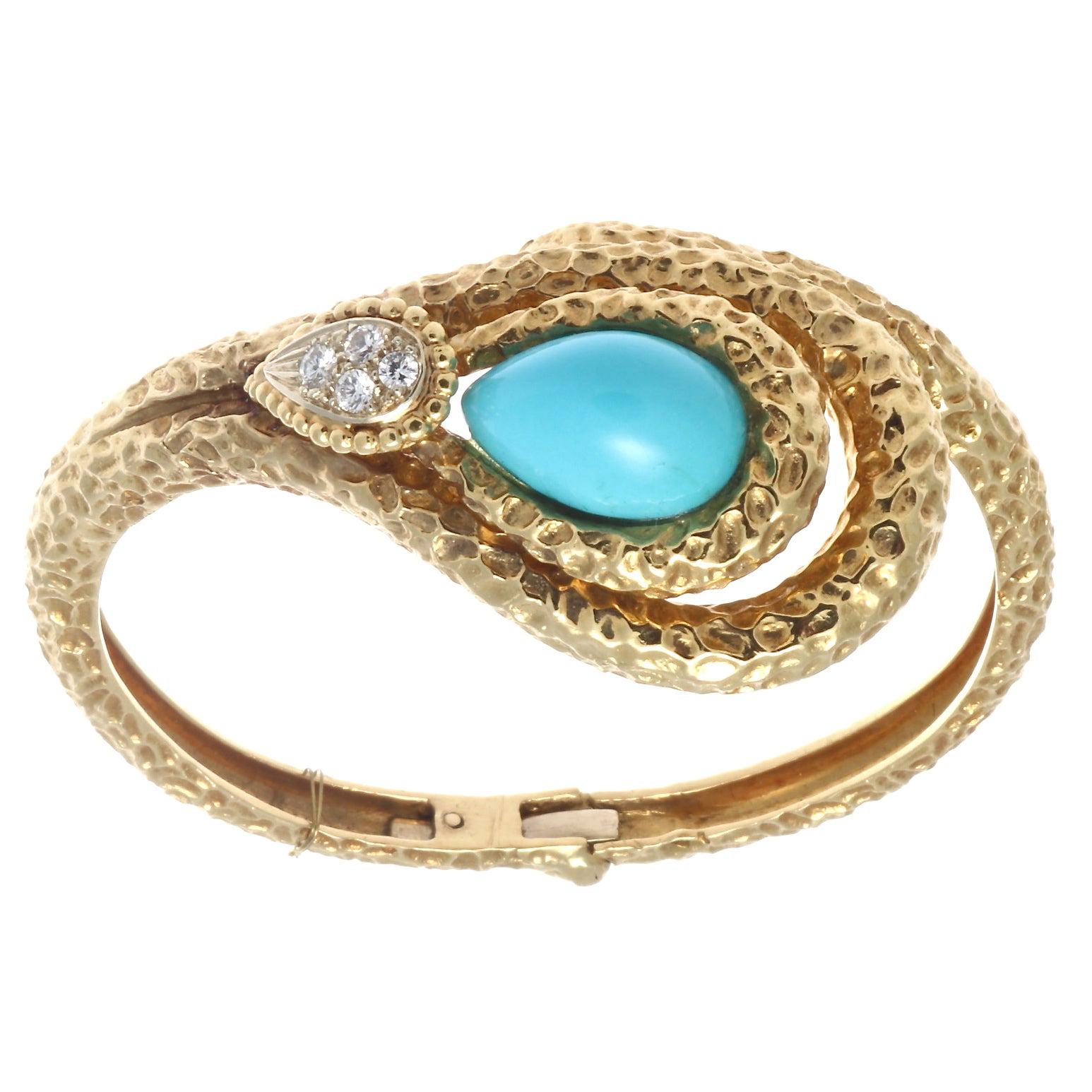 Mauboussin Paris Turquoise Diamond 18 Karat Snake Motif Bracelet
