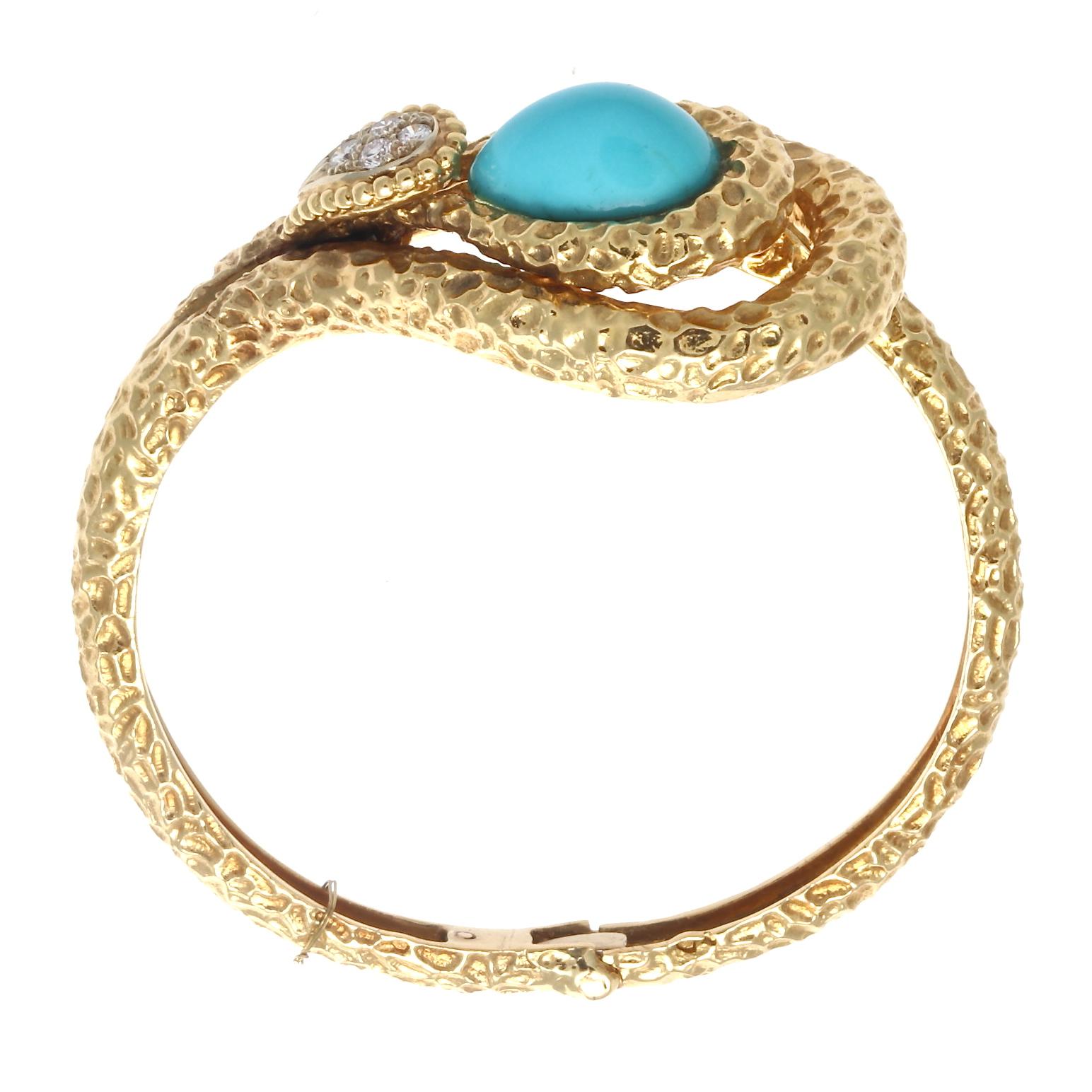 Contemporary Mauboussin Paris Turquoise Diamond 18 Karat Snake Motif Bracelet