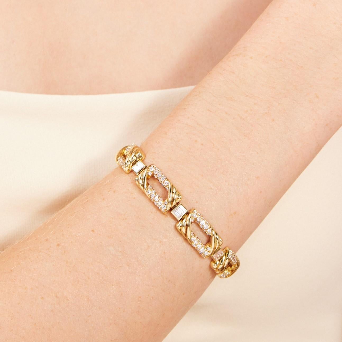 Mixed Cut Mauboussin Paris Vintage Diamond Bracelet in 18K Yellow Gold   For Sale