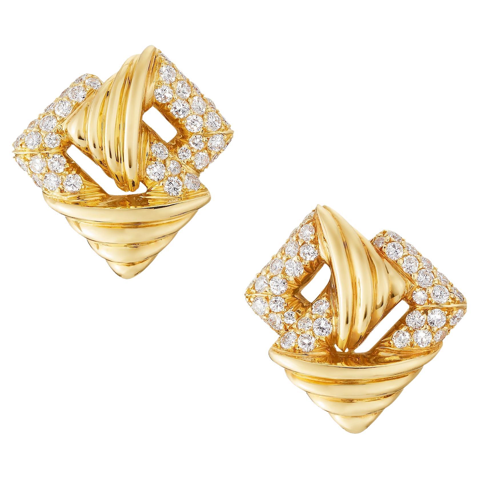 Mauboussin Paris Vintage Diamond Earrings in 18K Yellow Gold For Sale