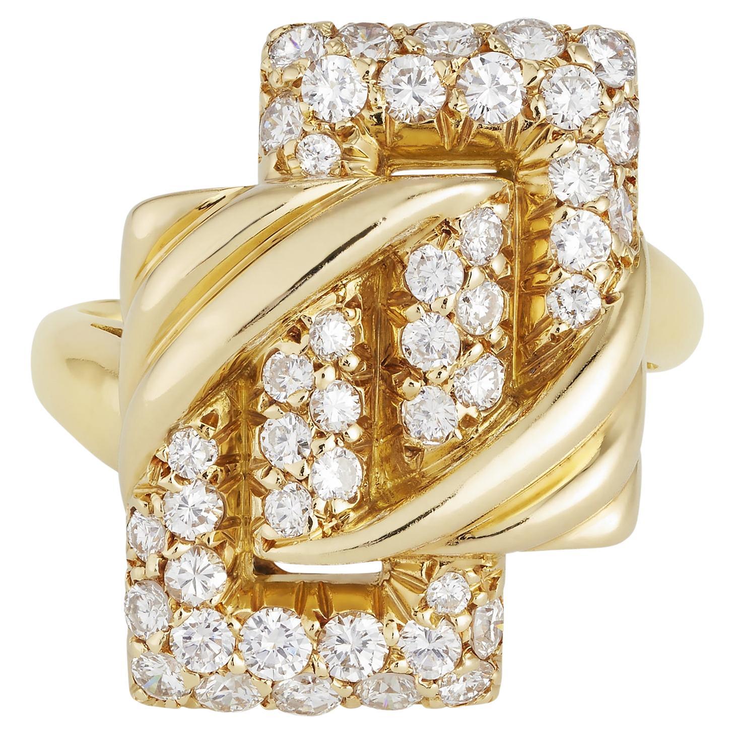 Mauboussin Paris, bague de fiançailles/cocktail vintage en or jaune 18 carats avec diamants  