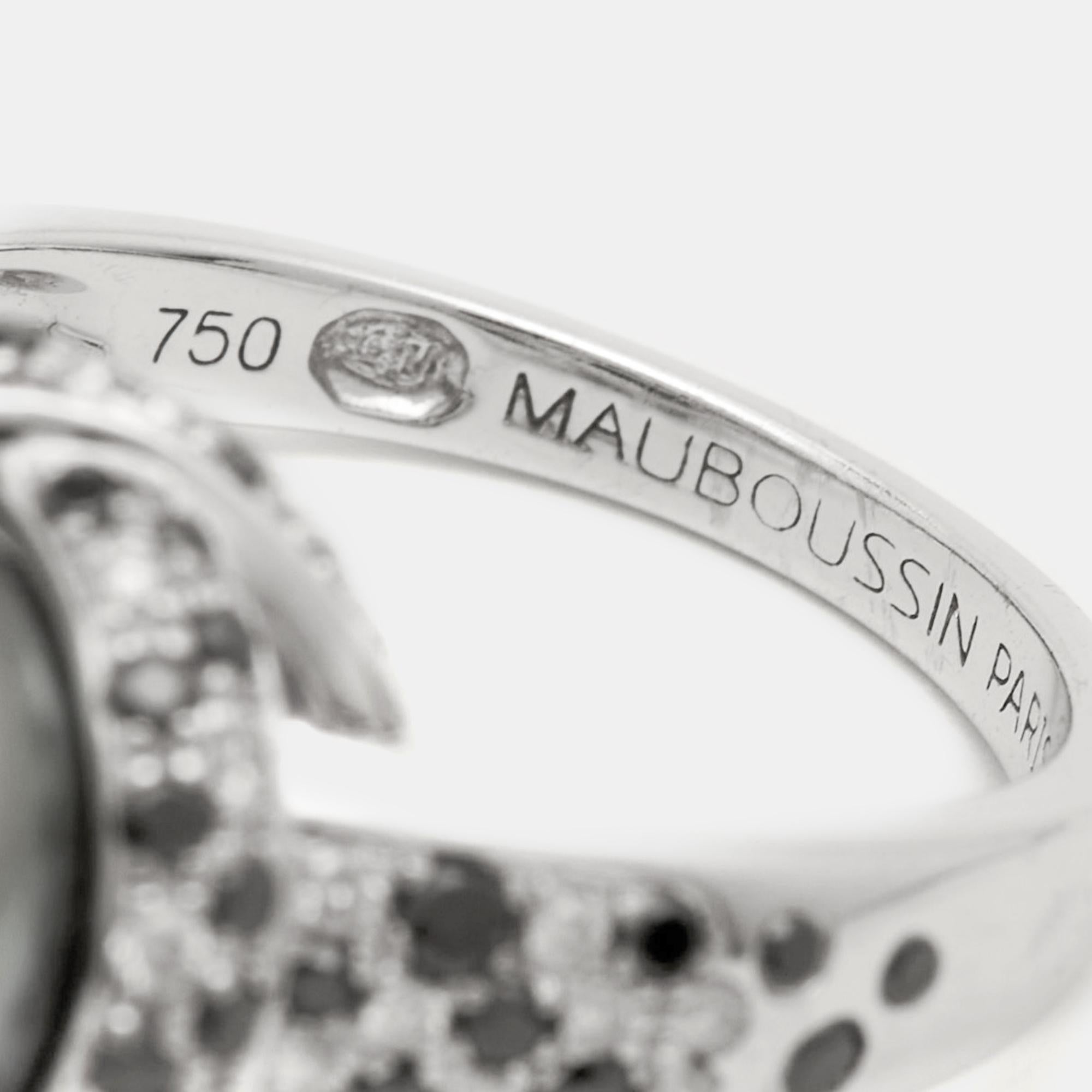 Women's Mauboussin Perle Caviar Mon Amour Diamond 18K White Gold Cocktail Ring Size 54