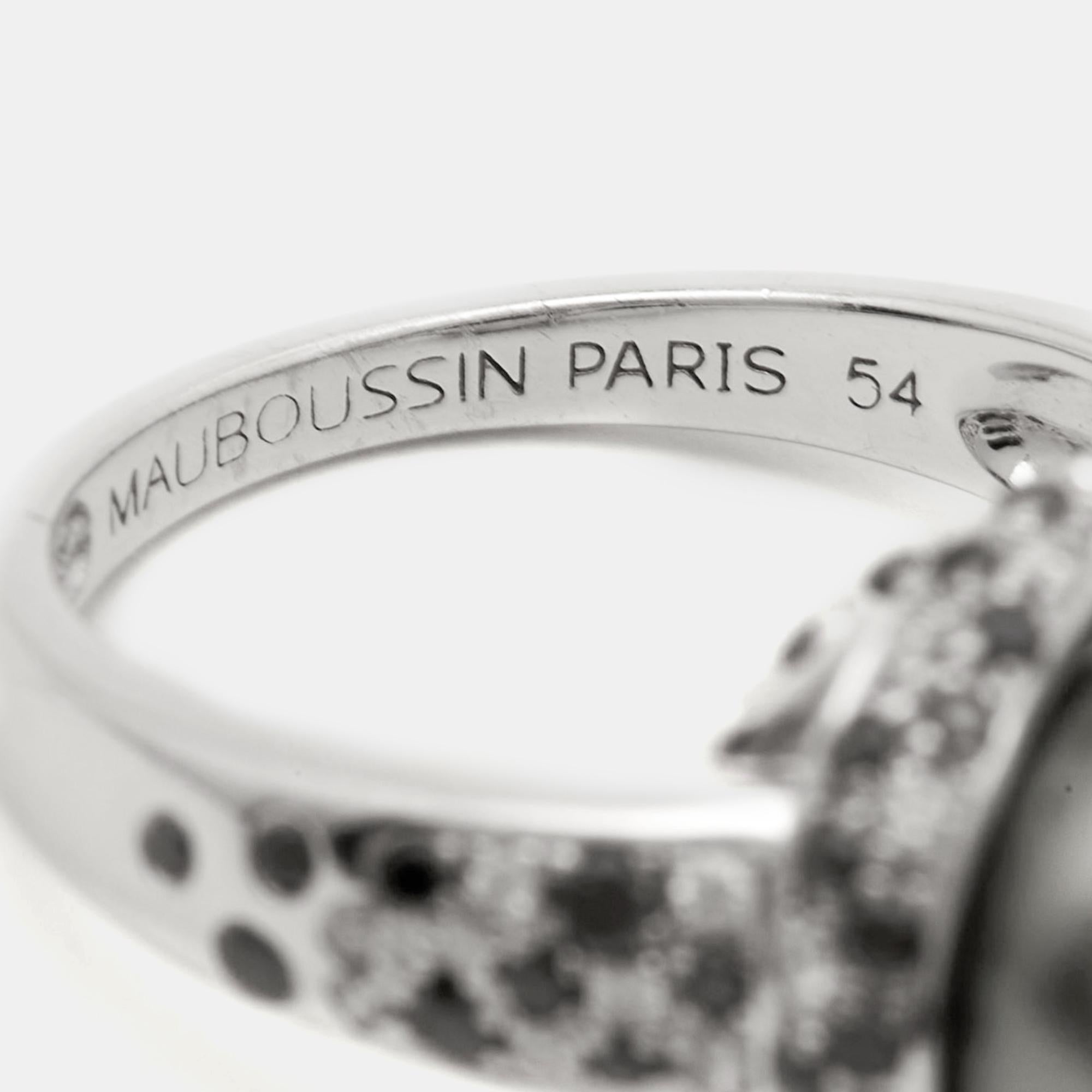 Mauboussin Perle Caviar Mon Amour Diamond 18K White Gold Cocktail Ring Size 54 1