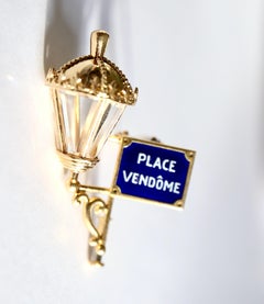 Mauboussin Place Vendôme Enamel and 18 Karat Gold Brooch