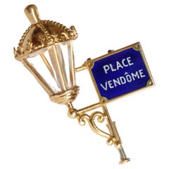 Vintage Mauboussin Place Vendôme Enamel and 18 Karat Gold Brooch