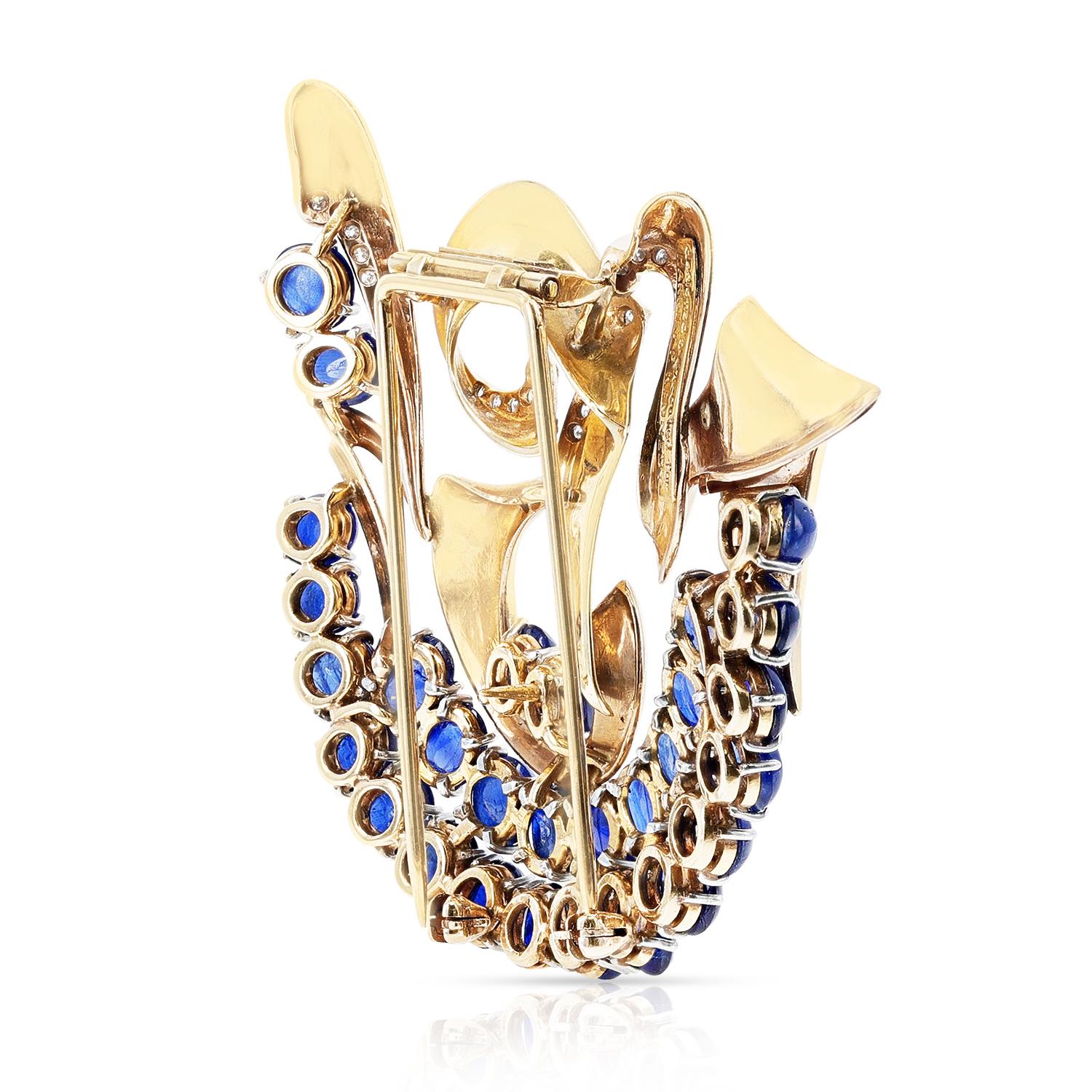 Women's or Men's Mauboussin Reflection Collection 29 Sapphire Cabochon and Diamonds Brooch