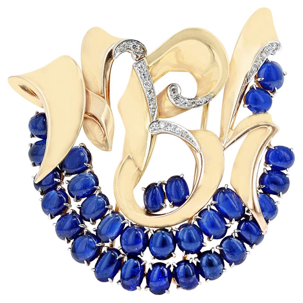 Mauboussin Reflection Collection 29 Sapphire Cabochon and Diamonds Brooch