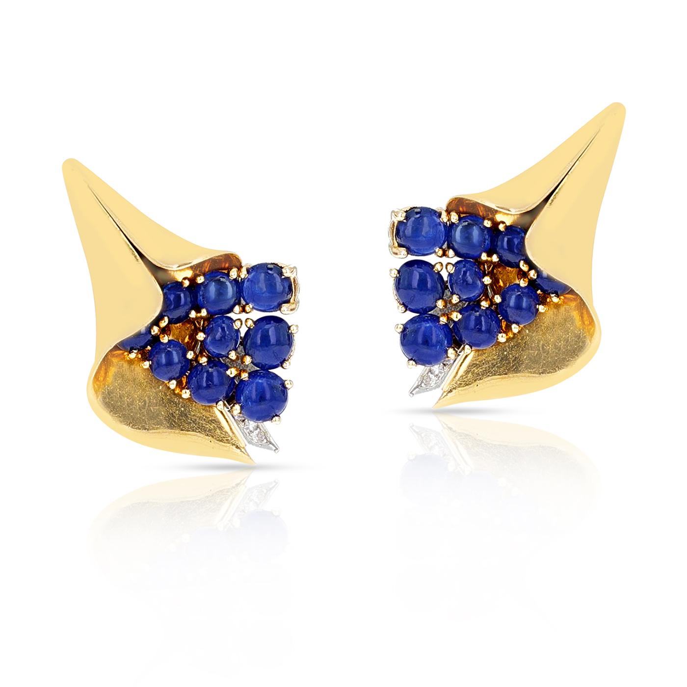 Mauboussin Reflection Collection Sapphire Cabochon and Diamond Earrings In Excellent Condition For Sale In New York, NY