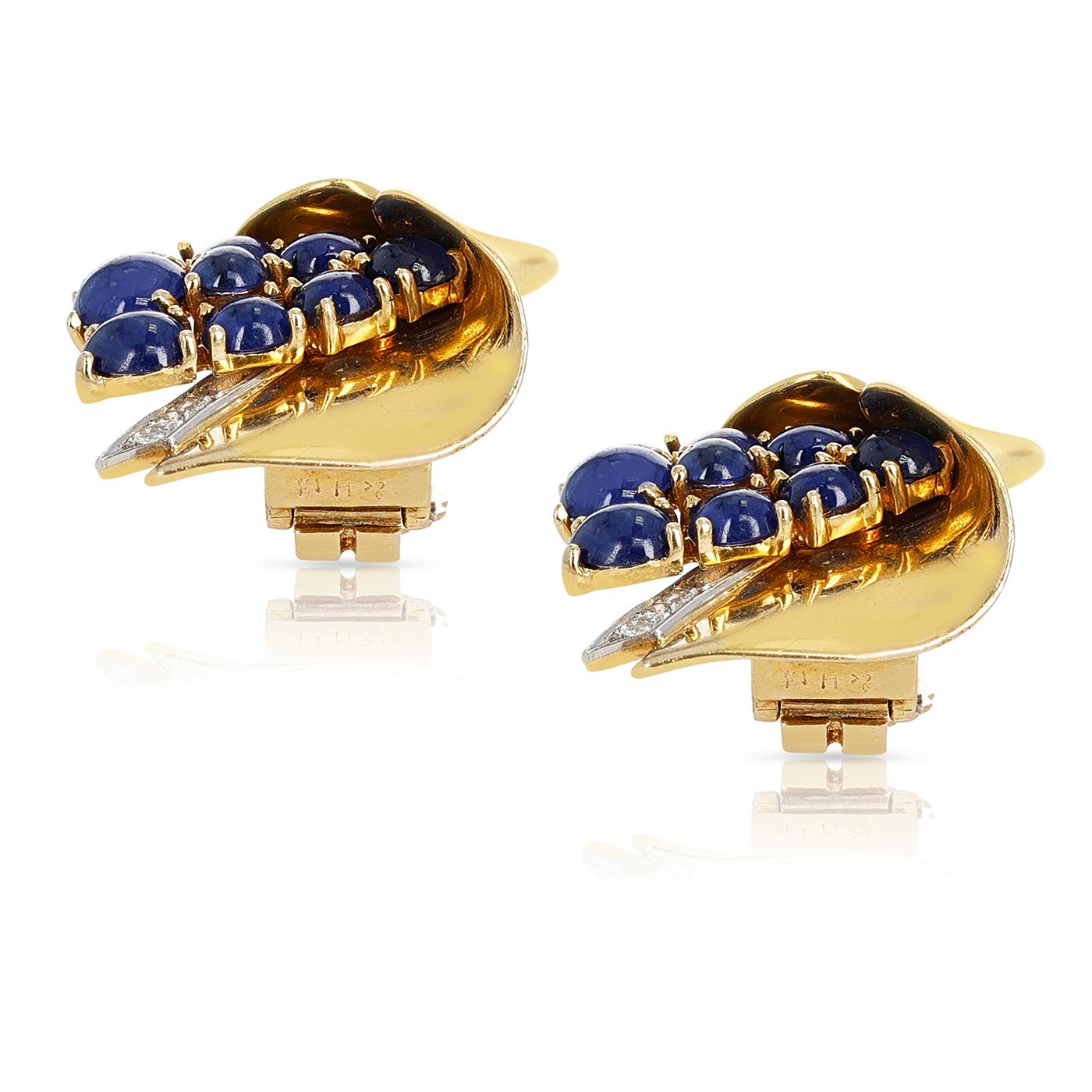 Women's or Men's Mauboussin Reflection Collection Sapphire Cabochon and Diamond Earrings For Sale