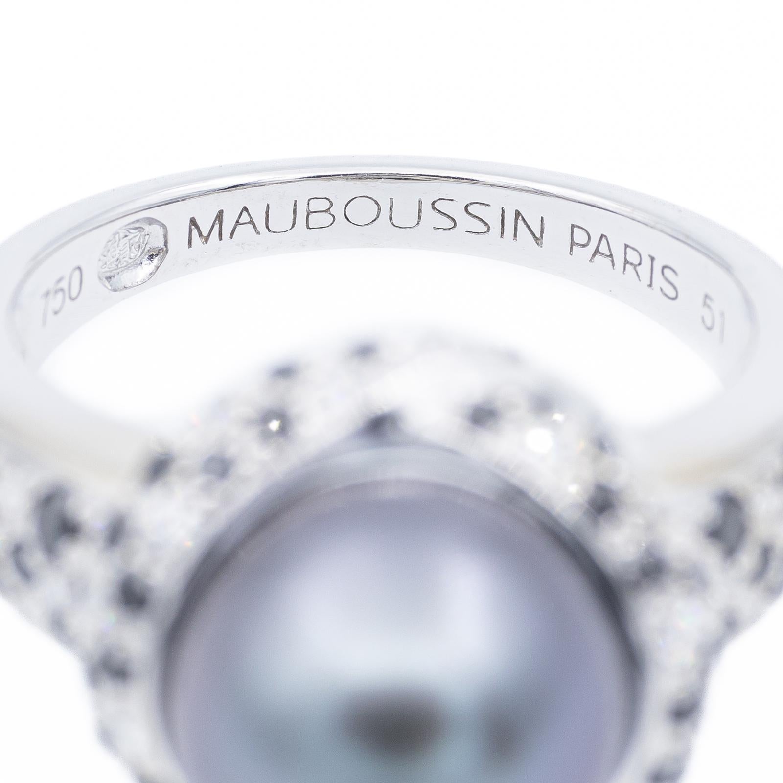 Mauboussin Ring Caviar Mon Amour White Gold Pearl In Excellent Condition For Sale In PARIS, FR