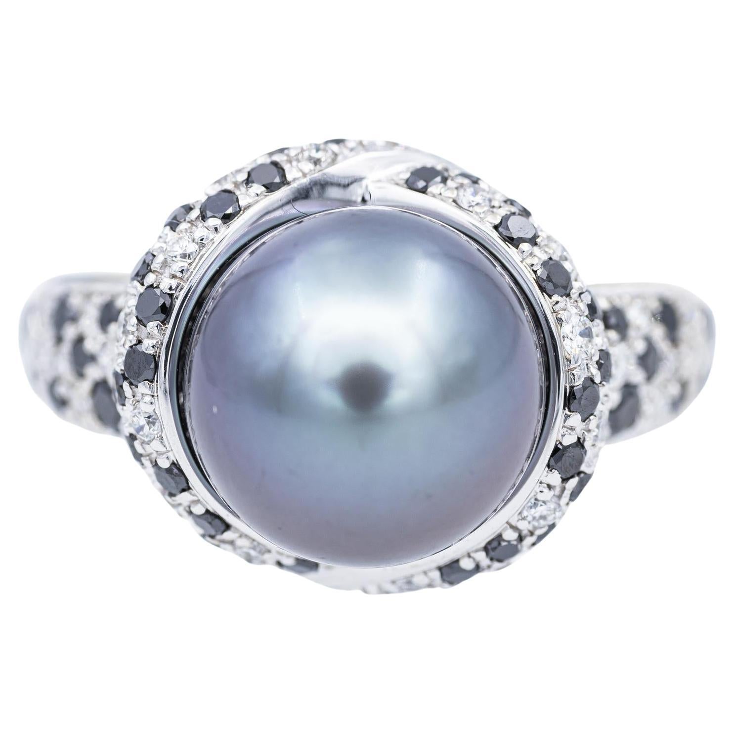 Mon Amour Weißgold-Ring mit Perlen in Kaviar