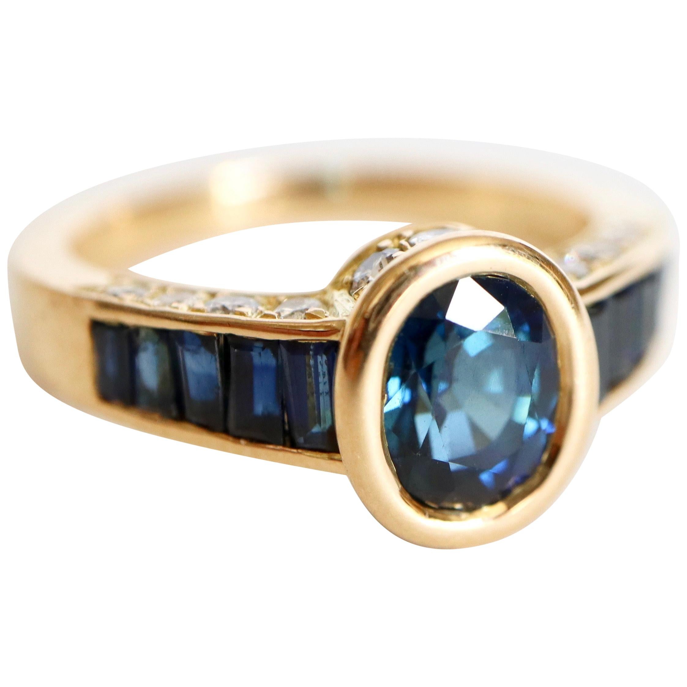 Mauboussin Ring in 18 Karat Yellow Gold Sapphires and Diamonds For Sale