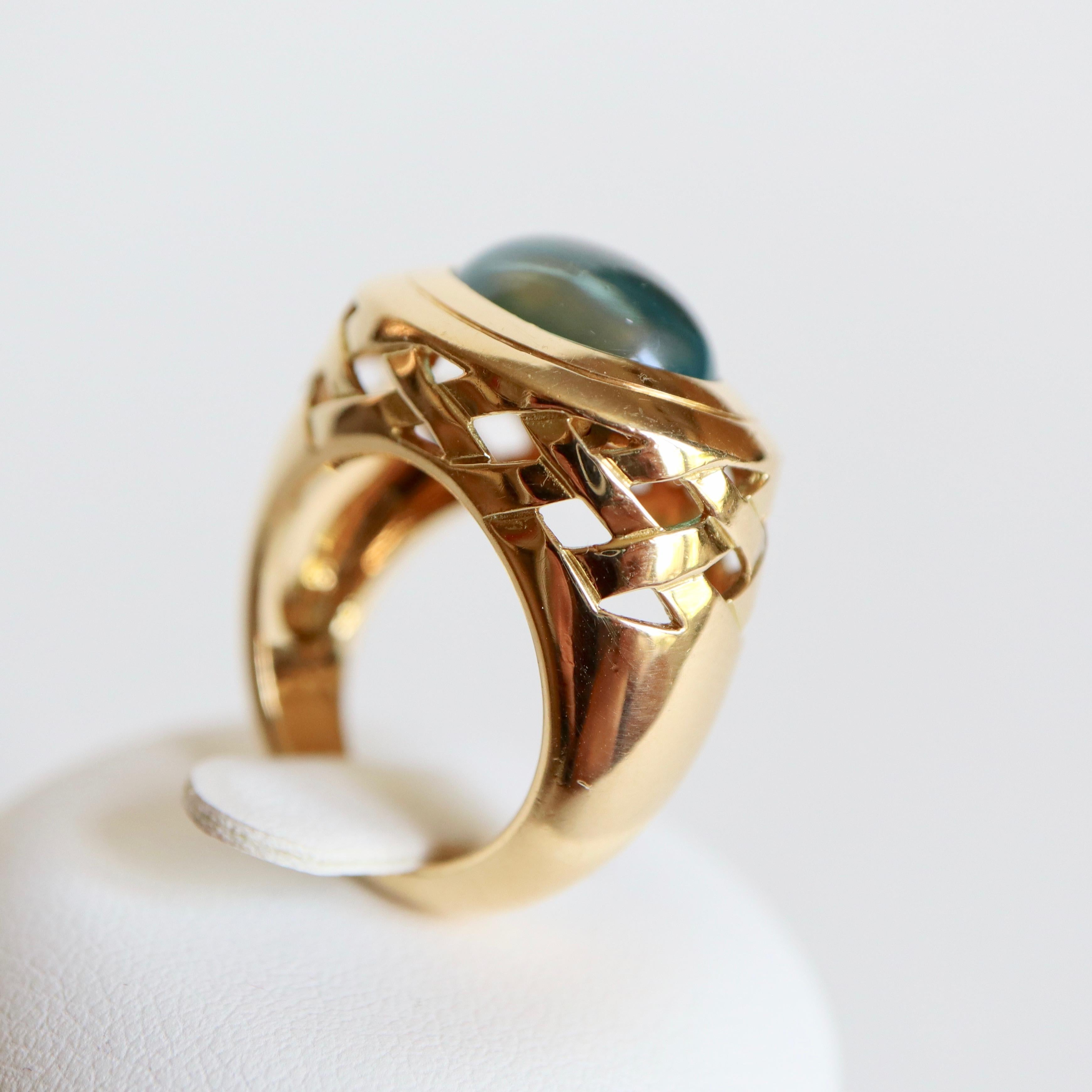 Mauboussin Ring in 18 Karat Yellow Gold Setting an Aquamarine Cabochon 1