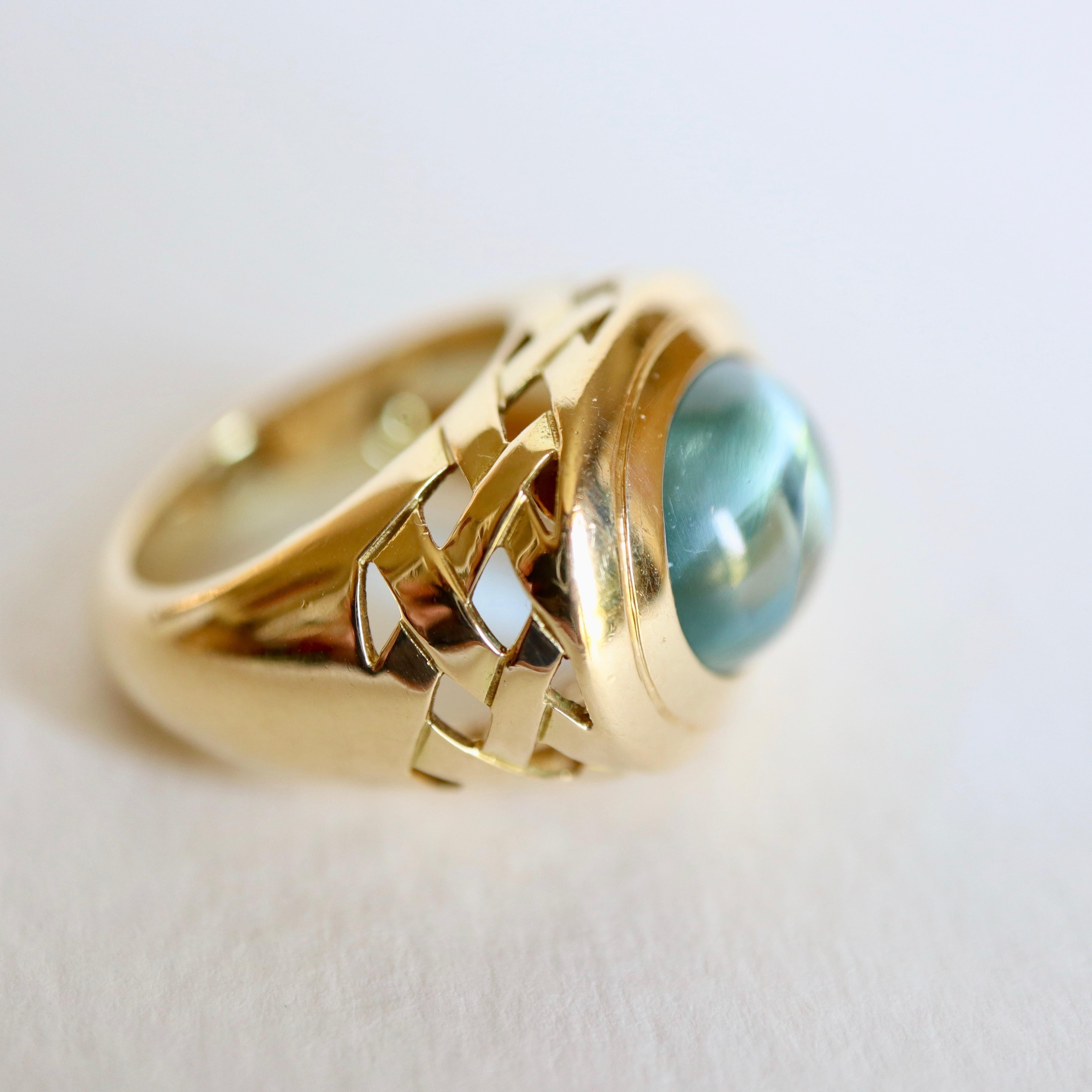 Mauboussin Ring in 18 Karat Yellow Gold Setting an Aquamarine Cabochon 7