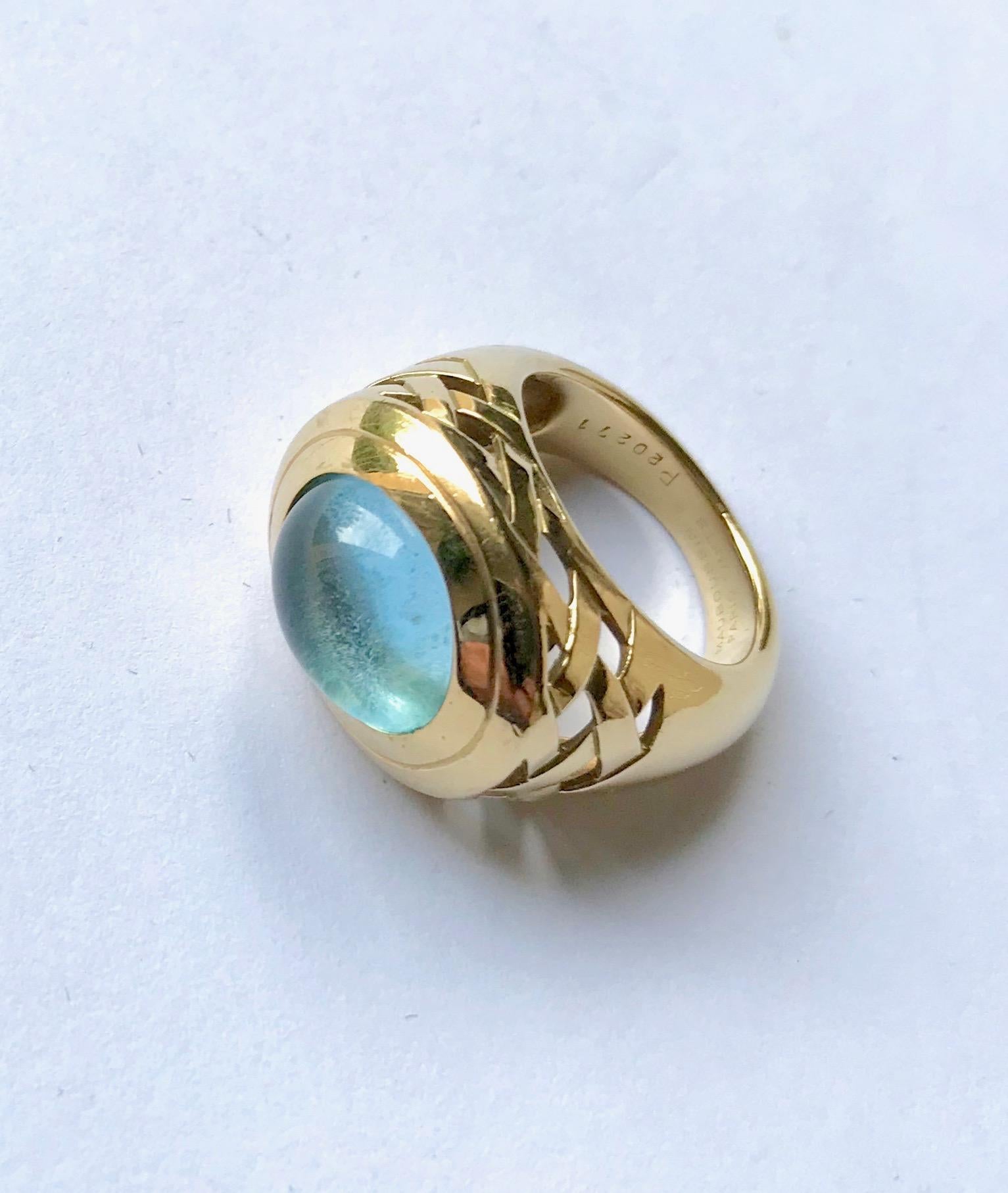 Mauboussin Ring in 18 Karat Yellow Gold Setting an Aquamarine Cabochon 2