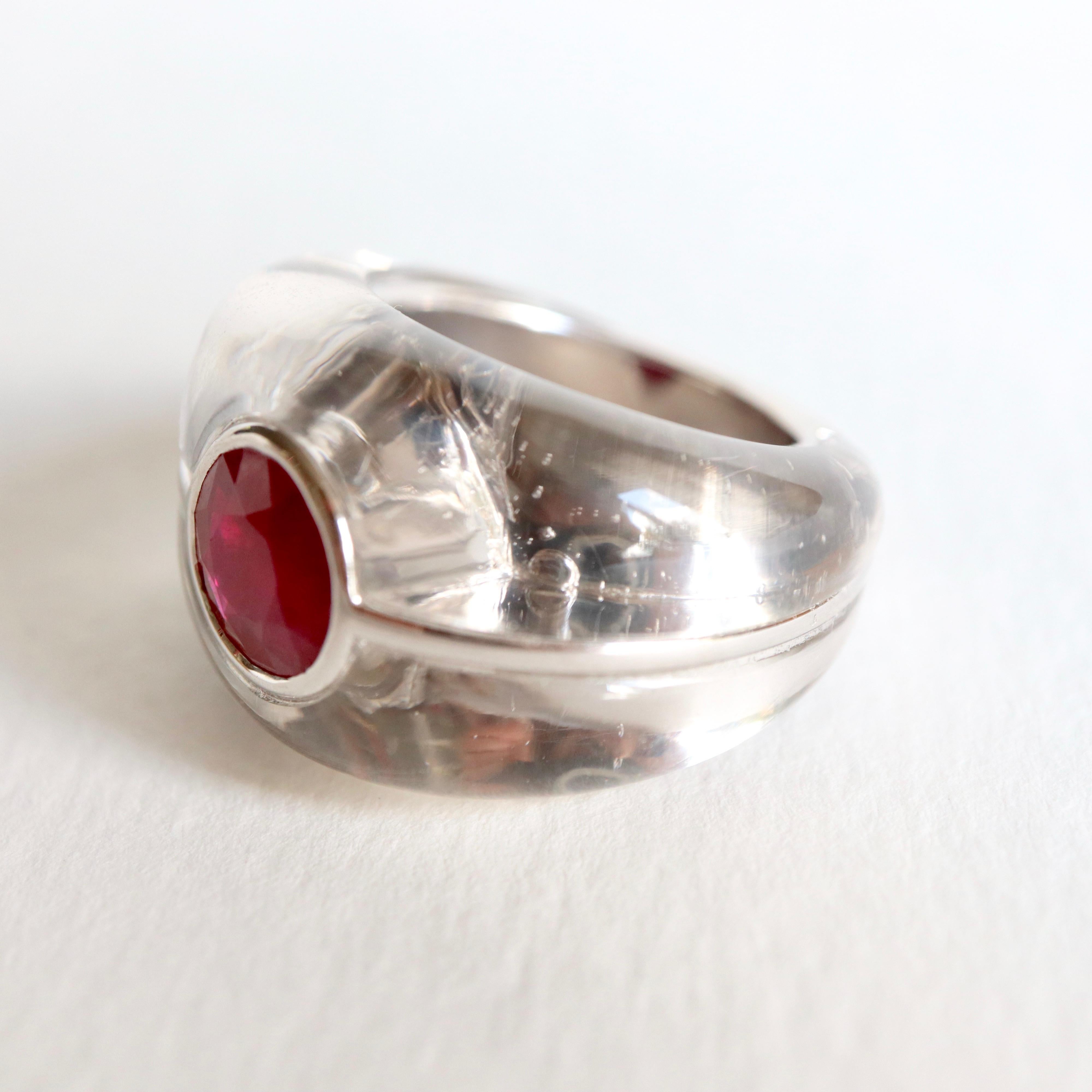 Mauboussin Ring in Rock Crystal and Ruby 3 Carat and 18 Carat White Gold For Sale 2